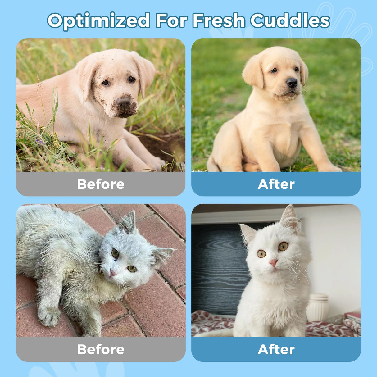 Vannon Extra Thick Pet Bathing Wipes for Dogs & Cats, Cleaning & Odor-Controlling Grooming Gloves, Nourish Fur Glove Wipes for Daily Care and Traveling, Rinse Free, Unscented, 6 PCS