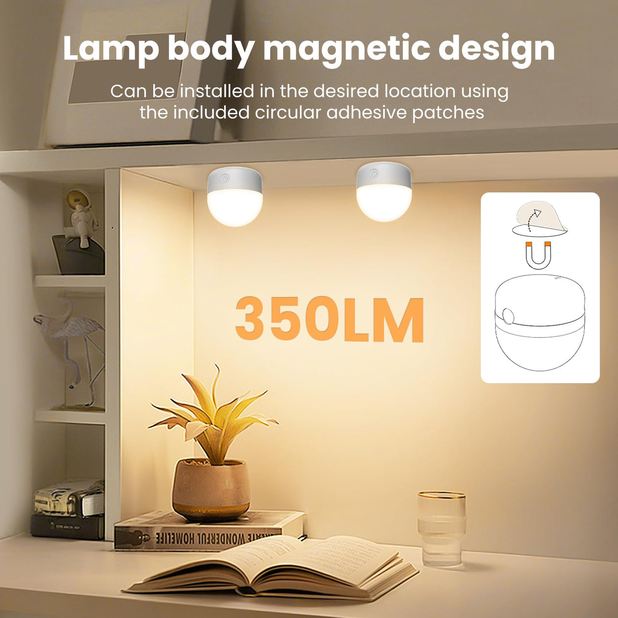 Rechargeable Light Bulb with Remote - E26 2Pack 5W 350LM Dimmable Detachable LED Bulb 3 Color Temperature Options & 3 Timer, 2000mAh Battery Operated Magnetic Bulbs, Bulbs for Non-Hardwired Fixture