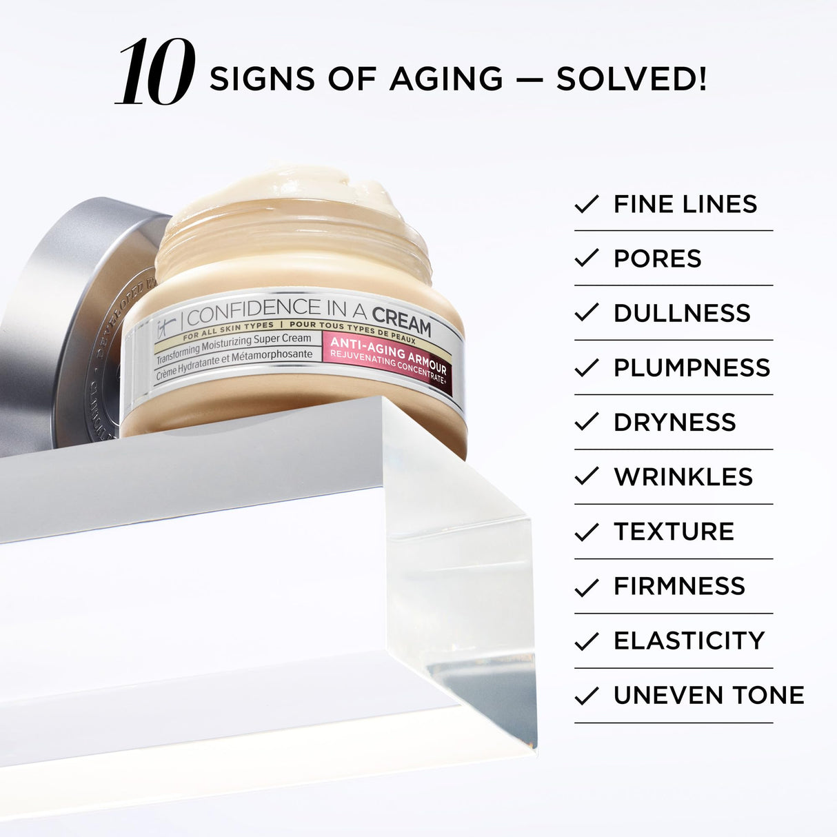 IT Cosmetics Confidence in a Cream Anti Aging Face Moisturizer – Visibly Reduces Fine Lines, Wrinkles & Signs of Aging Skin in 2 Weeks, 48HR Hydration with Hyaluronic Acid, Niacinamide - 4 fl oz