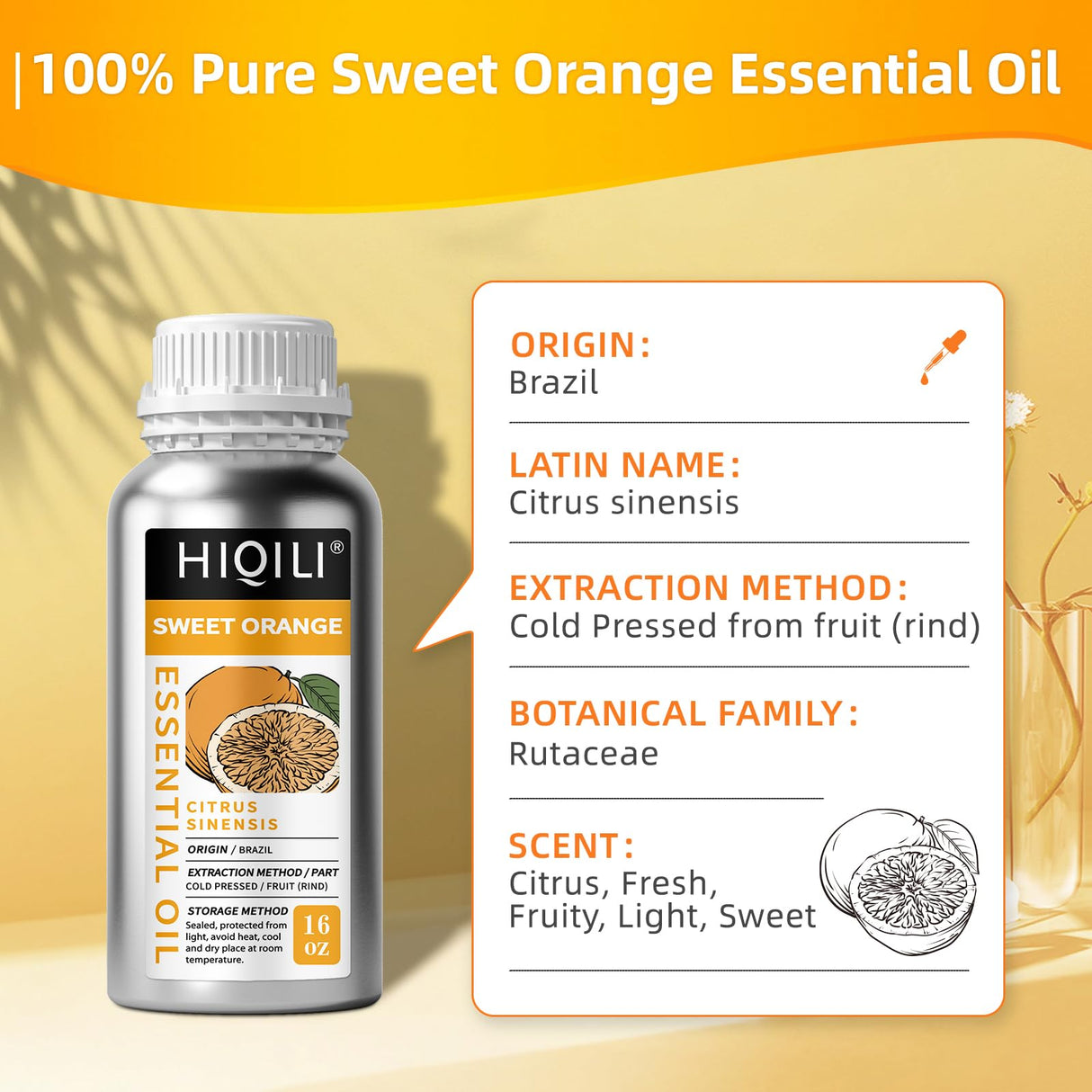HIQILI 16 Fl Oz Orange Essential Oil, Pure and Natural for Diffuser, Skin - 500ML
