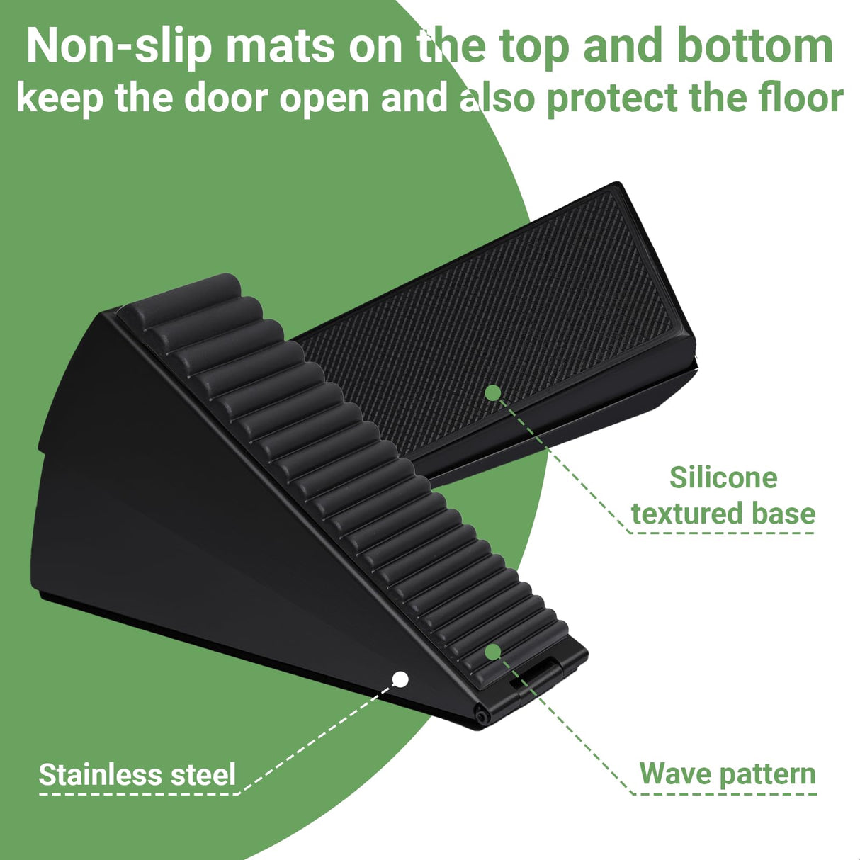 Large Door Stopper - Metal Door Wedge, Tall Door Stopper, Spring Rubber for Extra Strong Grip (Black, 2 Pack)