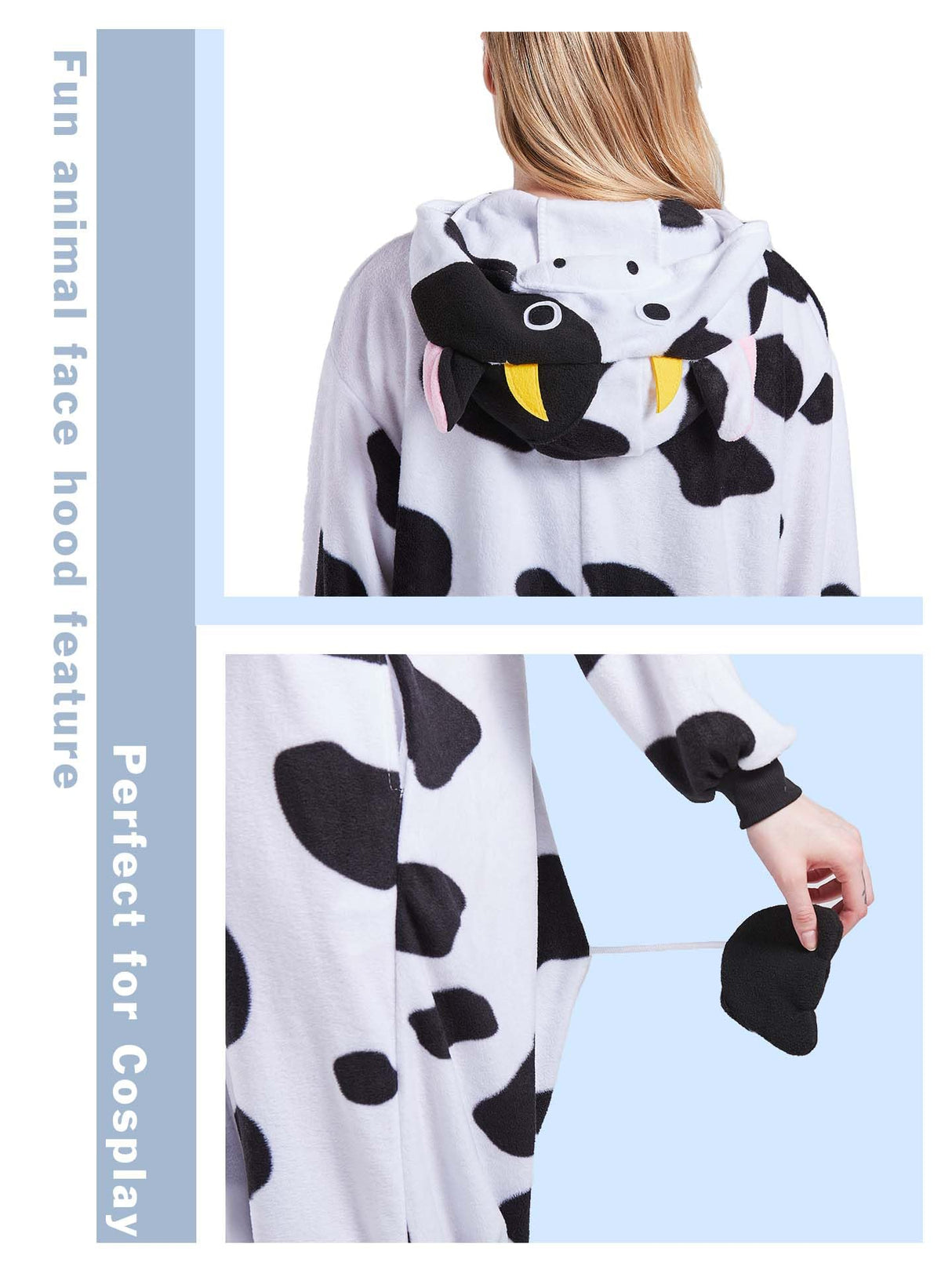 Magicalani Cow Onesie Pajamas for Adults - Unisex Animal Cosplay Sleepwear, Christmas Halloween Costume