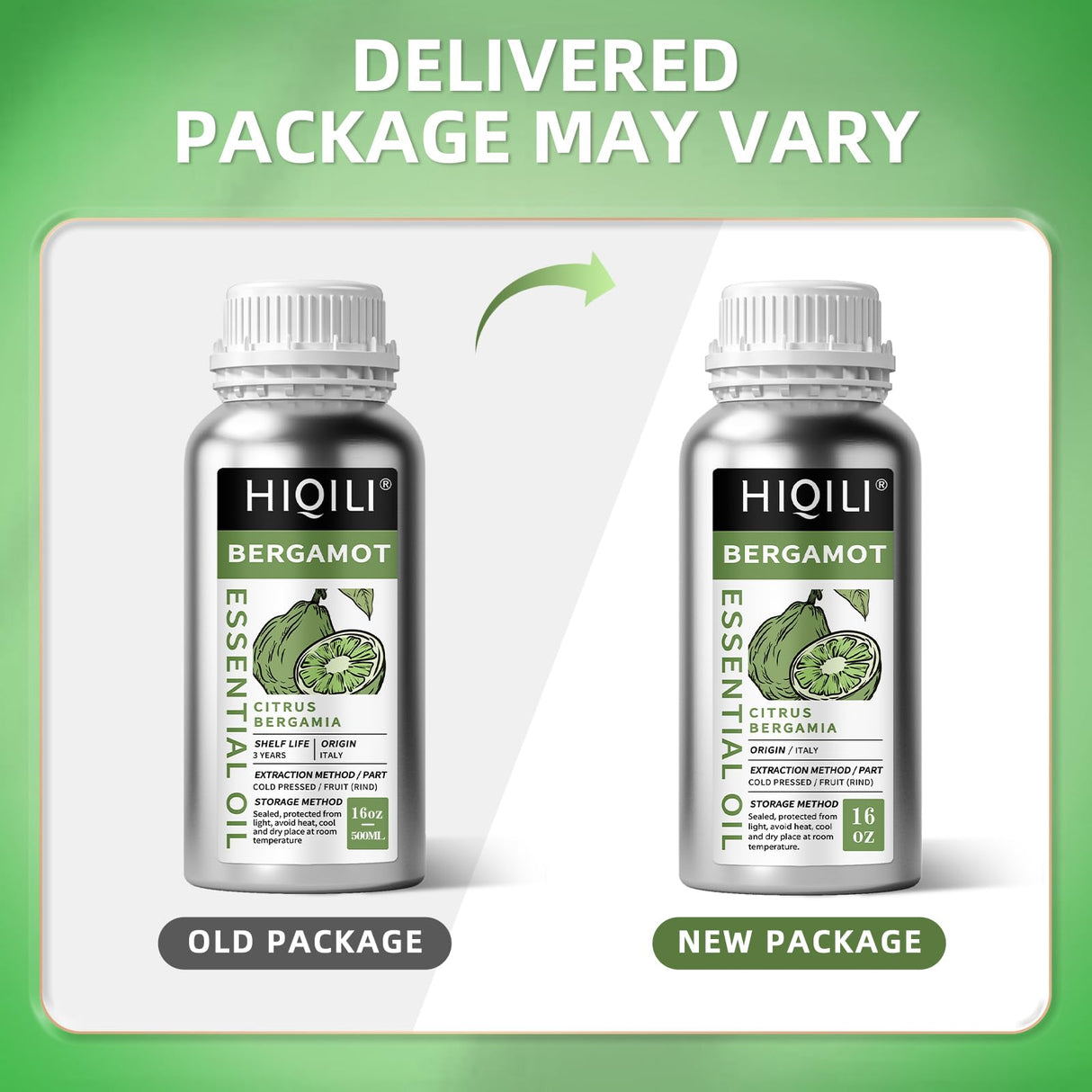 HIQILI Bergamot Essential Oil for Diffuser, Skin, Hair, DIY, 100% Pure & Natural - 16 Fl Oz (500 mL)