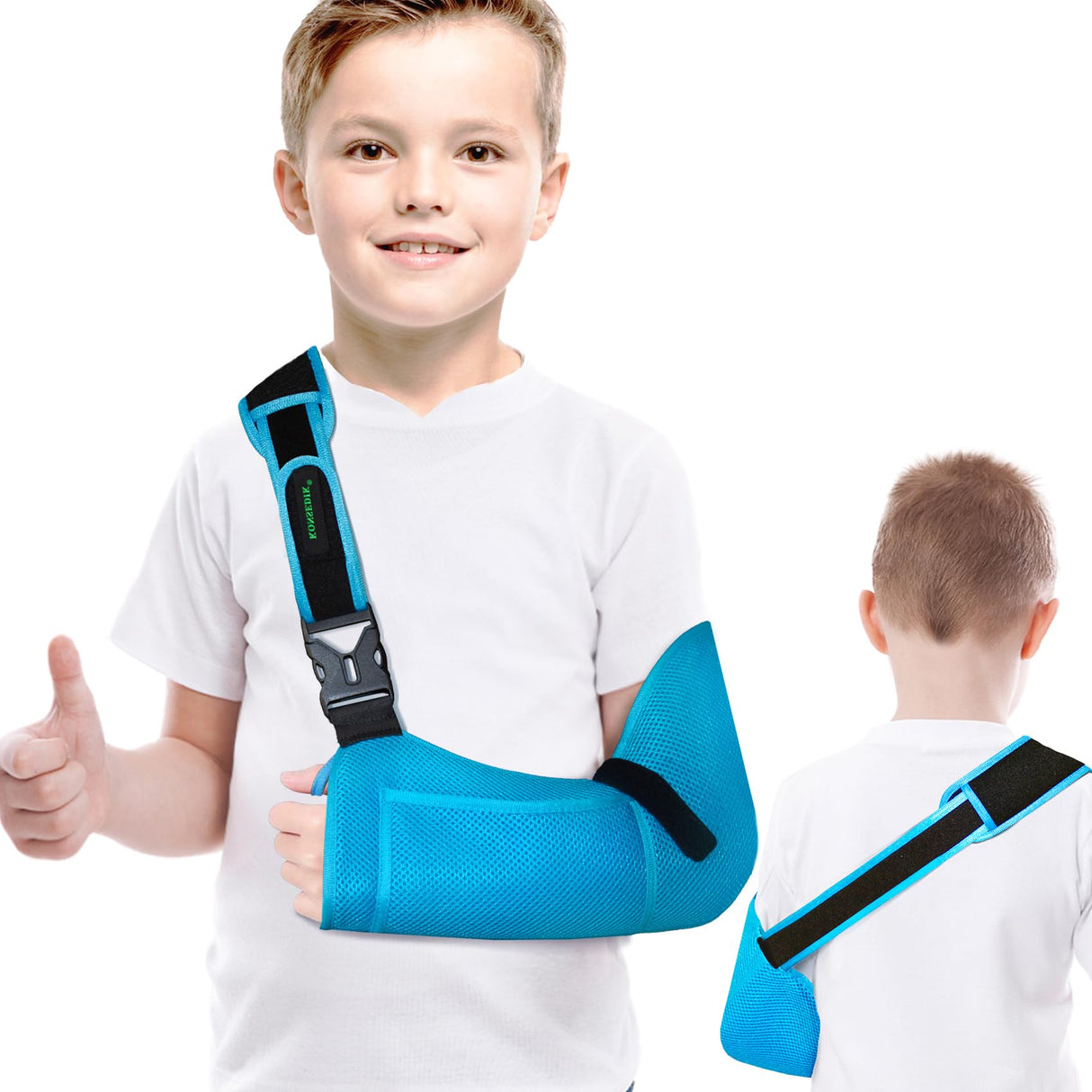 KONSEDIK Kids Arm Sling for left and right,Breathable Kids Medical Shoulder Sling with pocket,for Pediatric Rotator Cuff Injury,Arm,Wrist,Elbow,Clavicle Fracture Post-Surgery(Blue,X-Small)