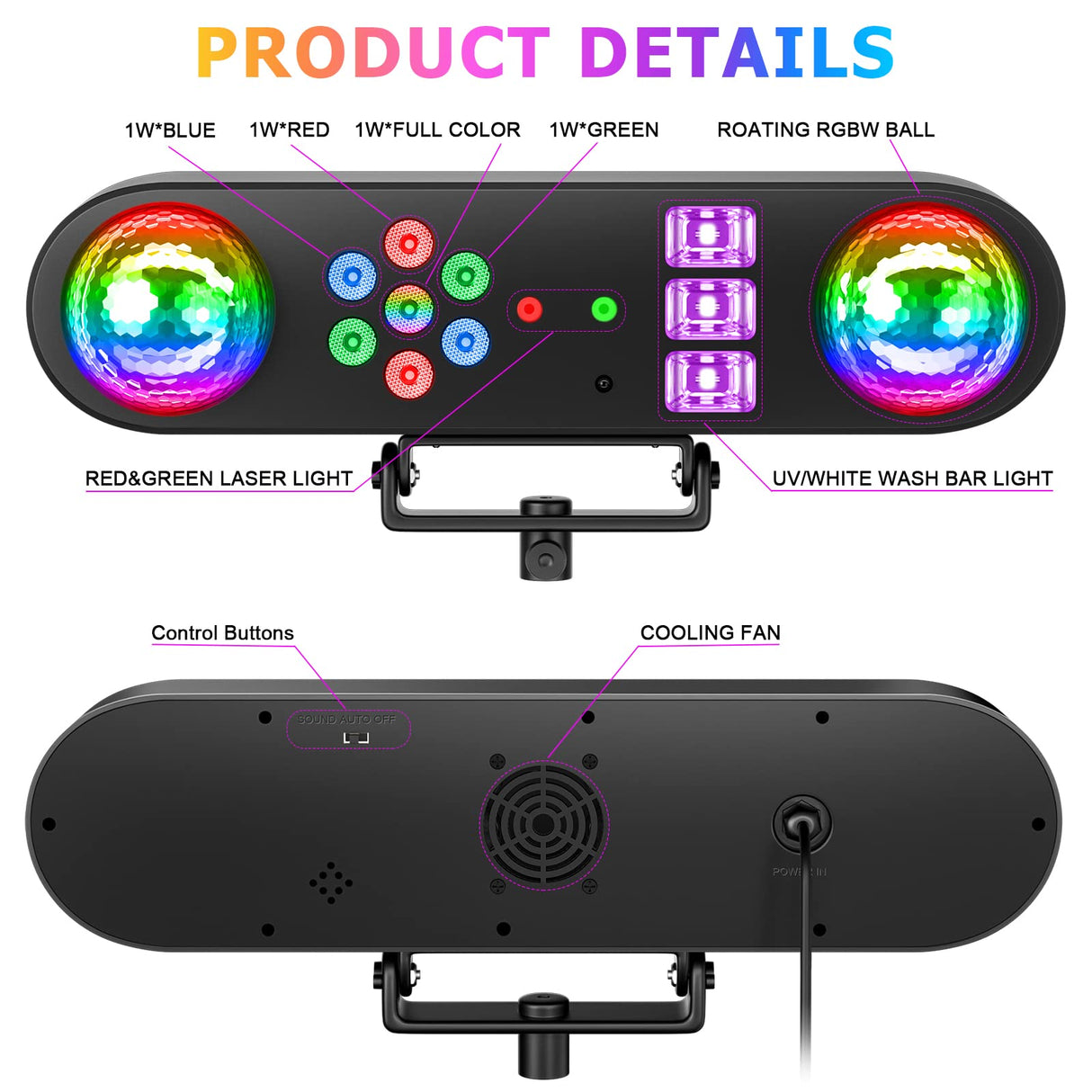 DJ Lights with Stand,5 in 1 Dj Lights for Parties Disco Ball Stage Party Light Set with Sound Activated Control, UV,Strobe, Dyeing, Led Par Light and Pattern Lighting for Bar Wedding Christmas-1PC