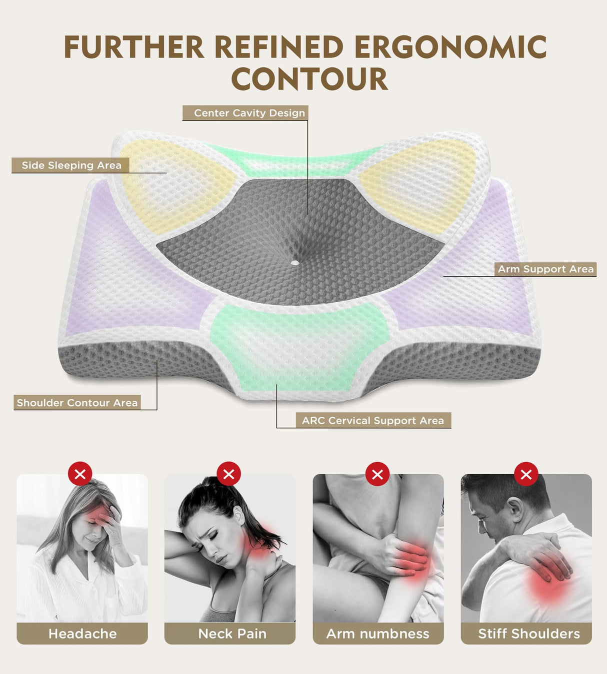 Osteo Cervical Pillow for Neck Pain Relief, Hollow Design Odorless Memory Foam Pillows with Cooling Case, Adjustable Orthopedic Bed Pillow for Sleeping, Support for Side Back Sleepers