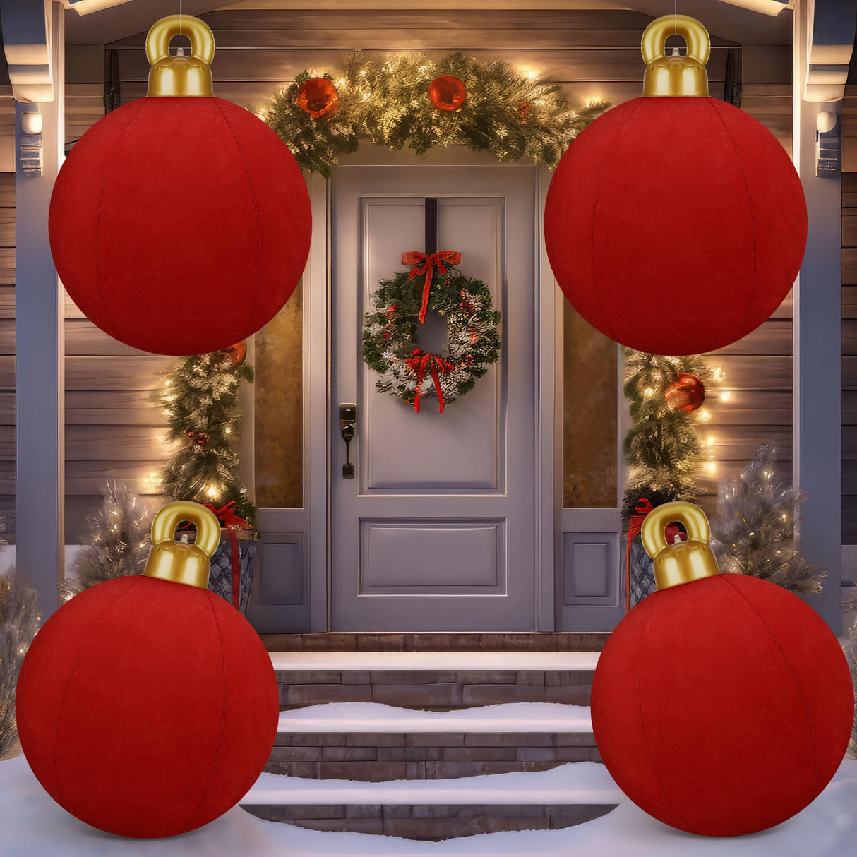 Jetec 3 Pcs 32 Inch Giant Velvet Christmas Inflatable Balls Ornament Flocked Xmas PVC Inflatable Flocked Ball Ornaments for Christmas Holiday Outdoor Blow up Yard Decor(Red)