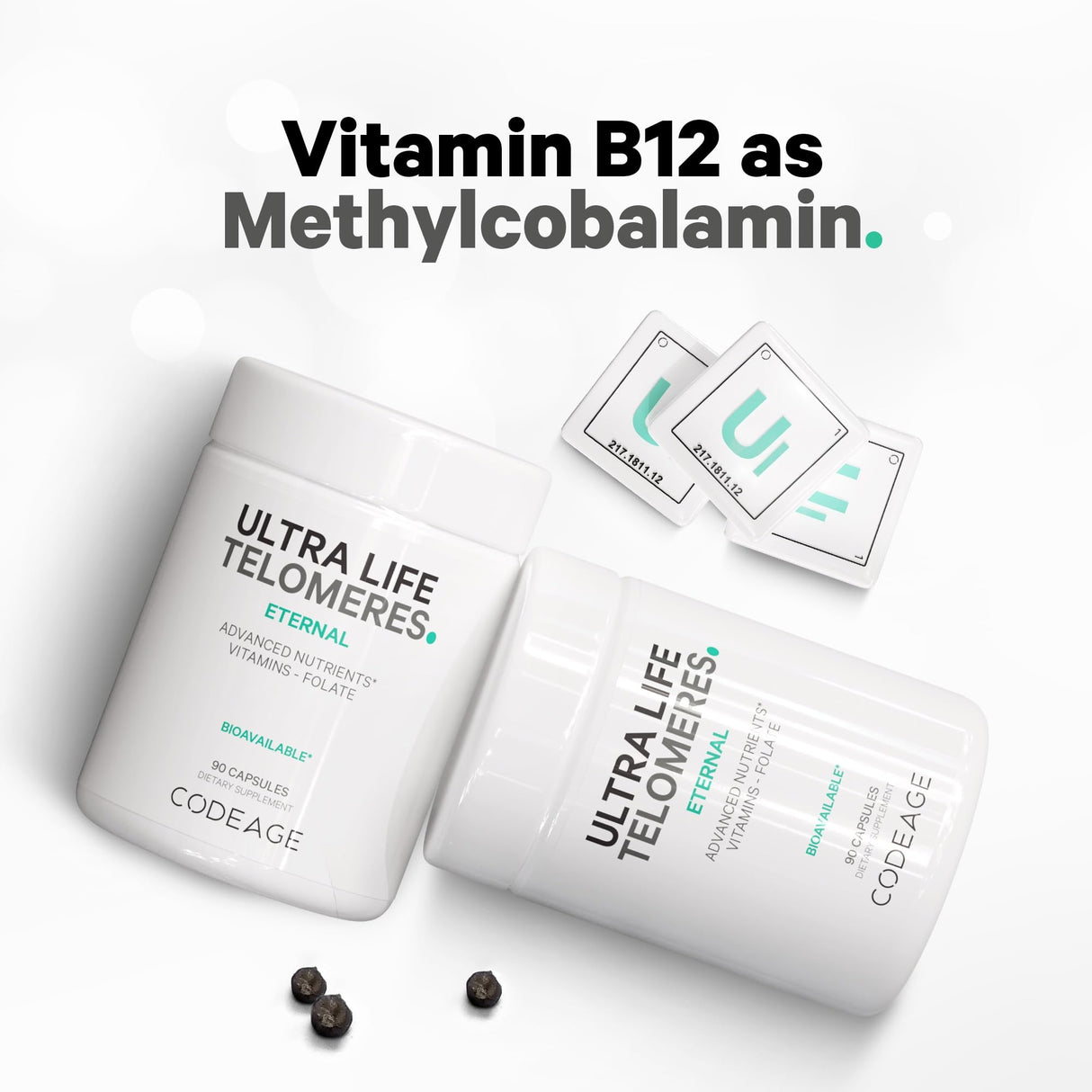 Codeage Ultra Life Telomeres Supplement - 5 MTHF Folate Vitamin B9, Vitamin B12 Methylcobalamin, Vitamin D3, L-Theanine, Ashwagandha - 3-Month Supply - DNA, Methylation Cycle - Non-GMO - 90 Capsules