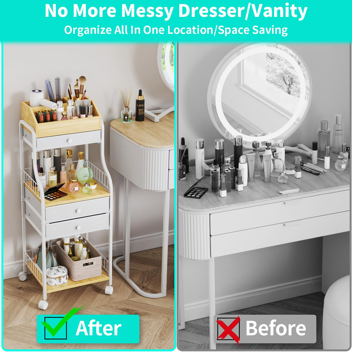 HapiRm Floor Makeup Organizer Storage - Vanity Skincare Make Up Organizers and Storage with Drawers, Cosmetics Display Cases Holder for Skin Care Nail Polish Perfume Makeup Brush