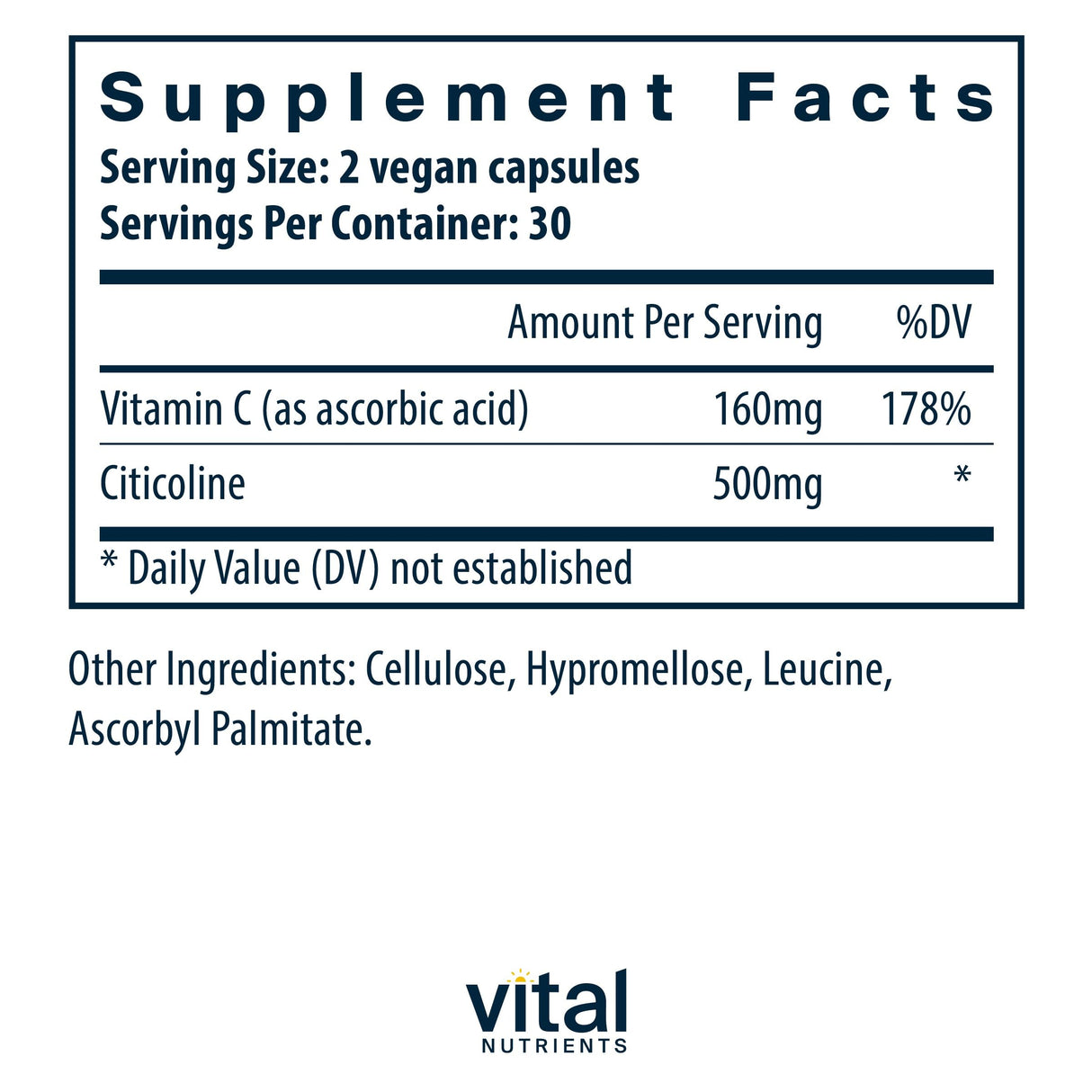 Vital Nutrients - Citicoline - Mental Focus and Attention - 60 Vegetarian Capsules per Bottle - 250 mg