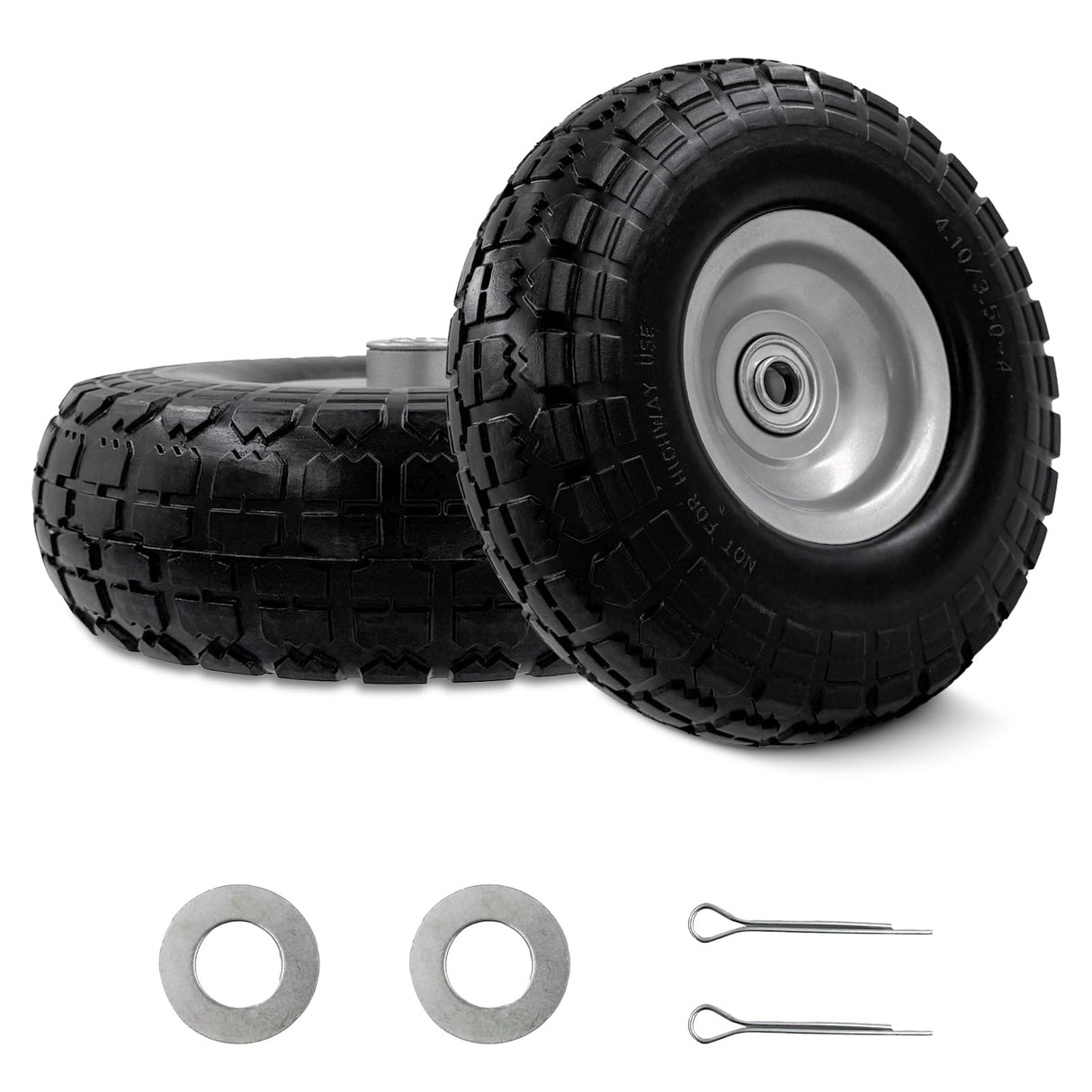 OEBYZWSL 10" 4.10/3.50-4 Flat Free Tire & Wheel, 5/8" Bearings, 2-Pack