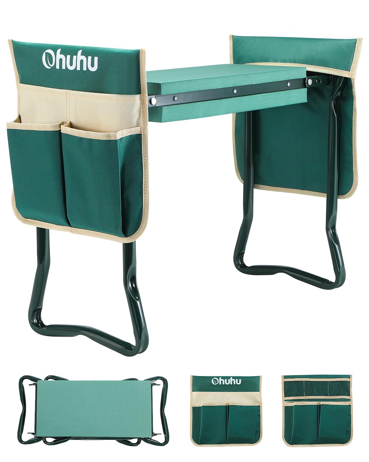 Ohuhu Garden Kneeler and Seat Heavy Duty, Upgraded Gardening Stool with Thicker Wider EVA Foam Kneeling Pad Foldable Garden Bench with 2 Large Tools Pouches, Gardening Gifts for Women Mom Men Seniors