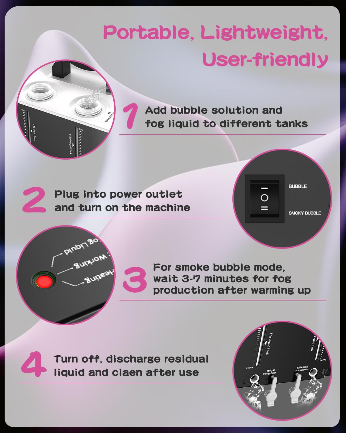 Fog Machine, No Spill Fog Bubble Machine, Portable Smoke Bubble Machine, Bubble Fogger, Bubble Fog Combo Machine for Indoor Outdoor Party Wedding Birthday Photograph Christmas Halloween