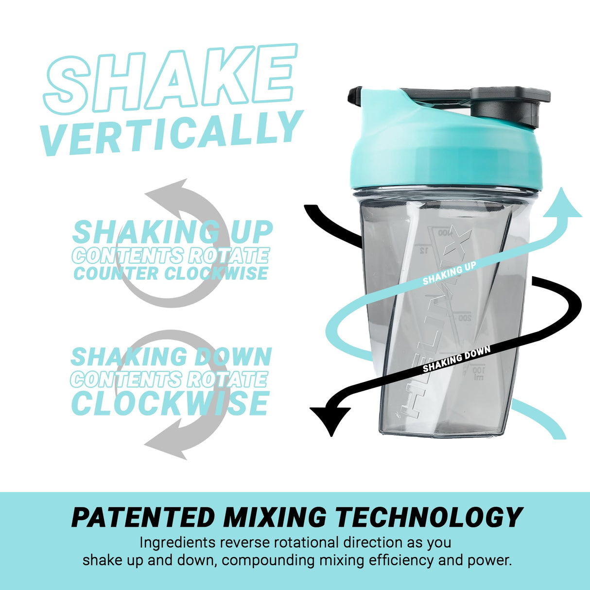 HELIMIX 1.5 Vortex Blender Shaker Bottle Holds Upto 20oz | No Blending Ball or Whisk | USA Made | Portable Pre Workout Whey Protein Drink Shaker Cup | Mixes Cocktails Smoothies Shakes | Top Rack Safe