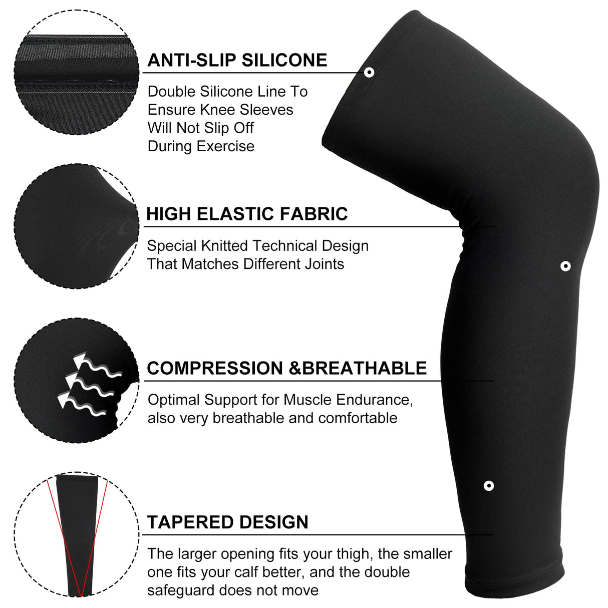 Sosation 8 Pcs Knee Brace Undersleeve Knee Sleeve for Under Brace Closed Patella Compression Breathable Leg Sleeves for Men Women Thigh Shin Support for Sports Protector(Medium)