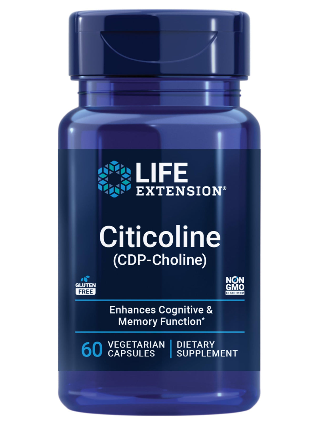 Life Extension Citicoline (CDP-Choline) - Citicoline Supplement for Brain & Cognitive Health, Focus, Attention, Memory Function - Non-GMO, Gluten Free, Vegetarian - 60 Capsules
