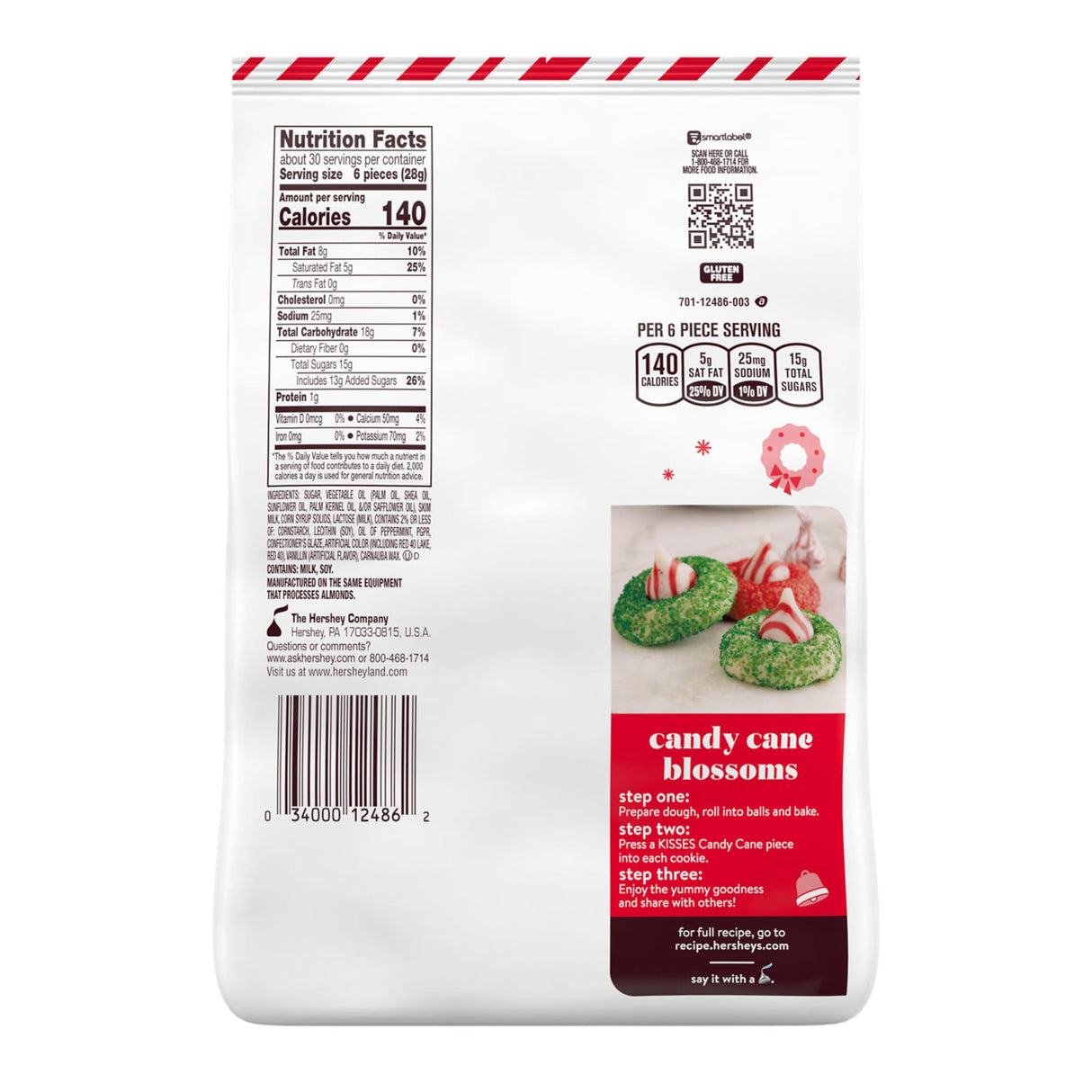 HERSHEY'S KISSES Candy Cane Flavored, Christmas Candy Bulk Bag, 30.1 oz