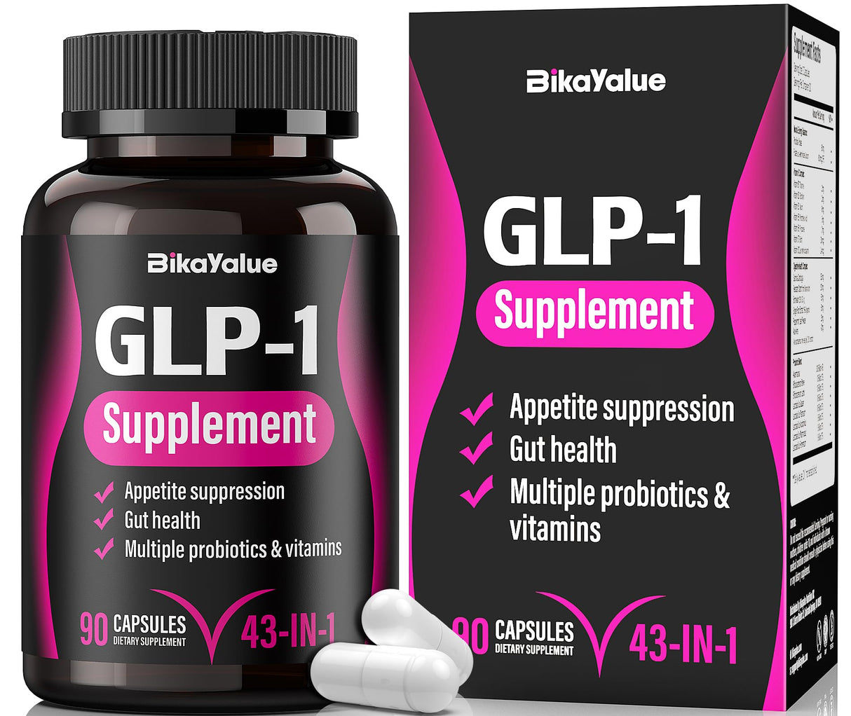 BIKAYALUE GLP-1 Alternative Supplement, with Akkermansia Probiotics 30 Billion, Hops, Green Tea Extract – Metabolism & Gut Health, Digestive Wellness Support - 90 Capsules (30 Servings)