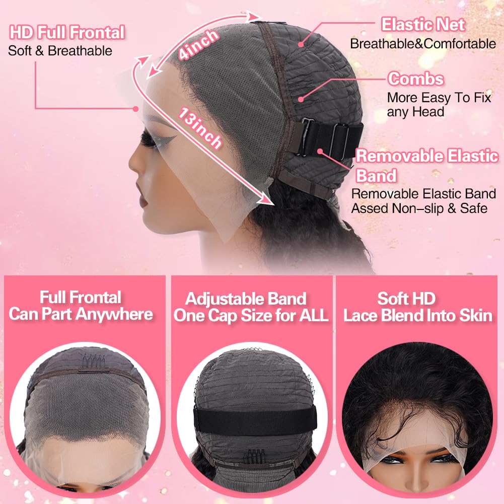 26 Inch Water Wave Lace Front Wigs Human Hair Pre Plucked Wet And Wavy 13x4 Hd Lace Frontal Wig Human Hair 180 Density For Women Bouncy Soft Deep Curl Glueless Tangle Free Natural Hairline