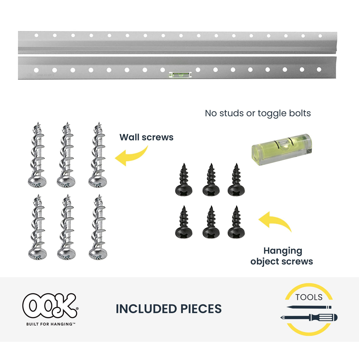 OOK 533212 French Cleat Mirror and Picture Hangers with Hardware, 200lb, Aluminum (13 Piece)