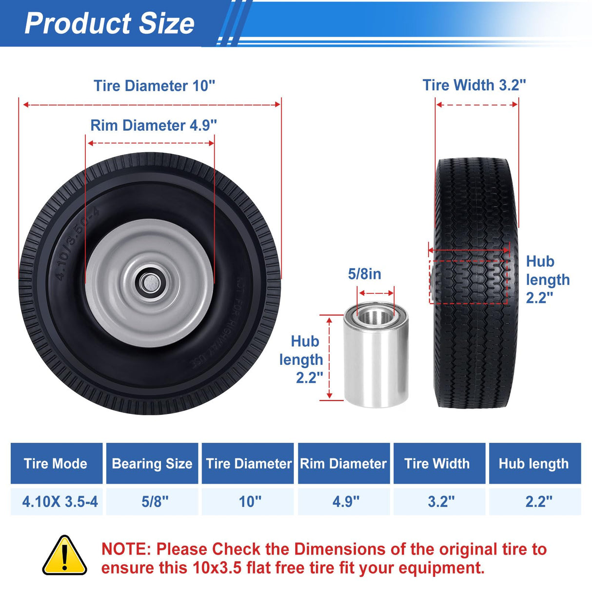 10" 4.10/3.50-4 Tire and Wheel 5/8''Axle Bore Hole&2.2''Offset Hub
