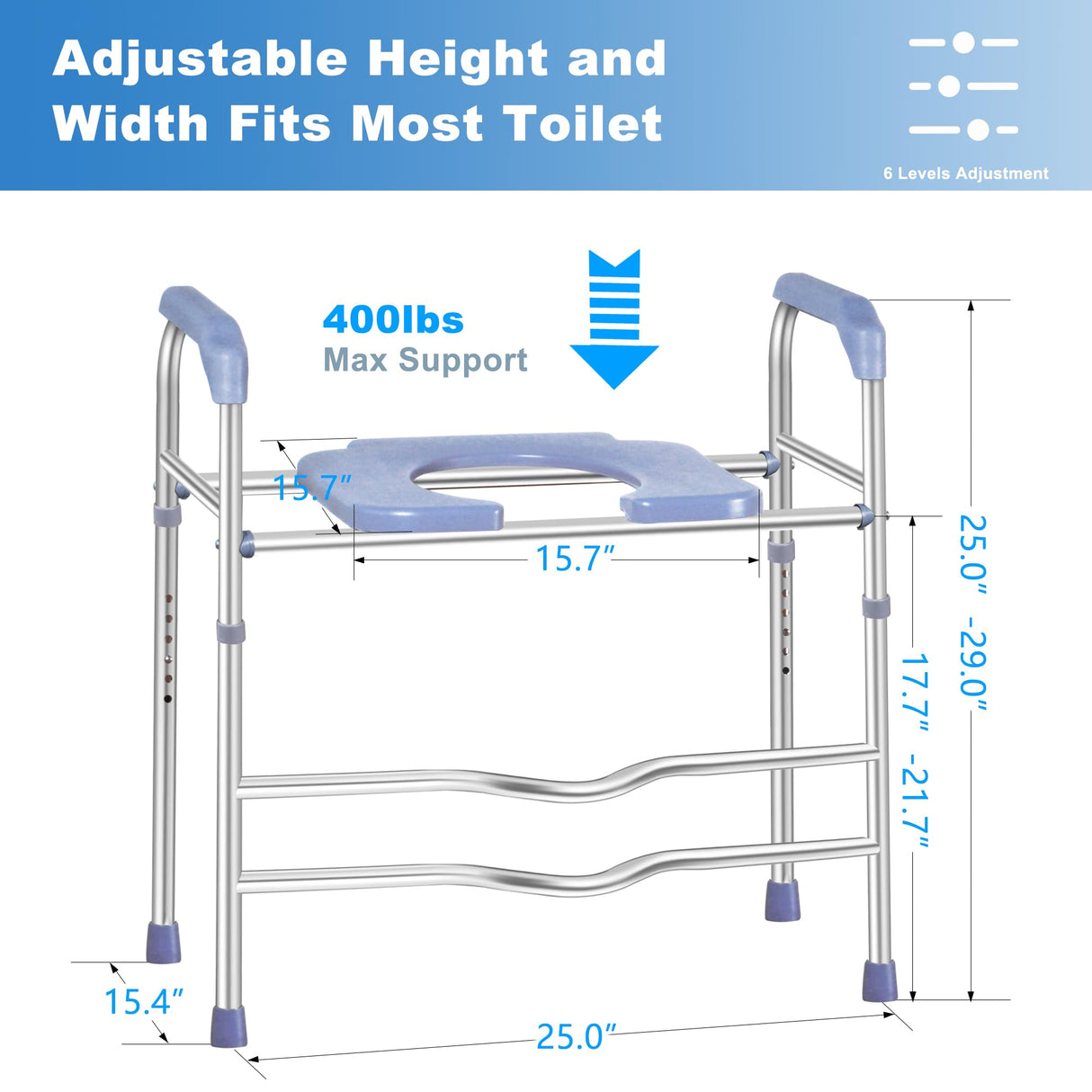 Deewow Raised Toilet Seat with Handles, Toilet Seat Riser for Seniors with Adjustable Height, up to 400lbs, Raised Toilet Seat for Elderly, Pregnant and Handicap, Fit Any Toilet, FSA/HAS Eligible