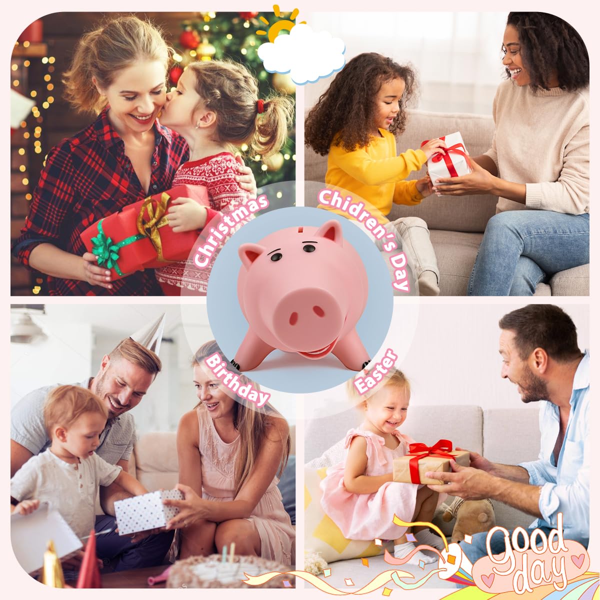 Piggy Bank Unbreakable Cute Pink Pig Money Bank Plastic Saving Coin Bank for Kids Christmas Birthday Toy Gift