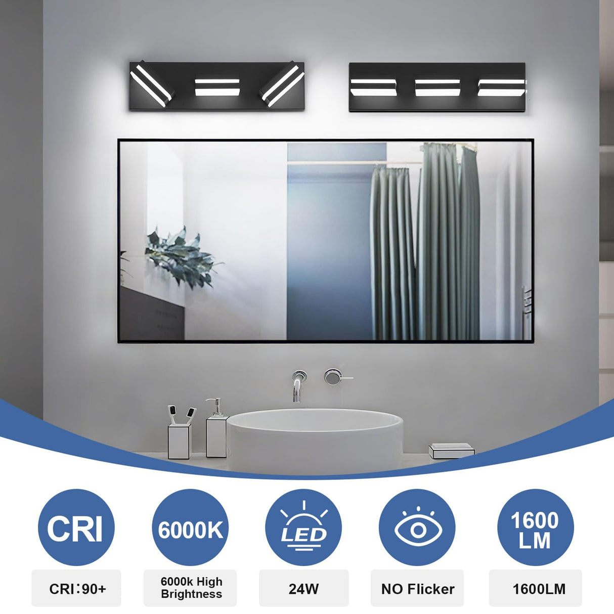 JZEKVN Modern LED Small Bathroom Lights Fixtures 3-Light,Metal Black Acrylic Wall Lighting,Vanity Lights for Bathroom Over Mirror 6000K 16in