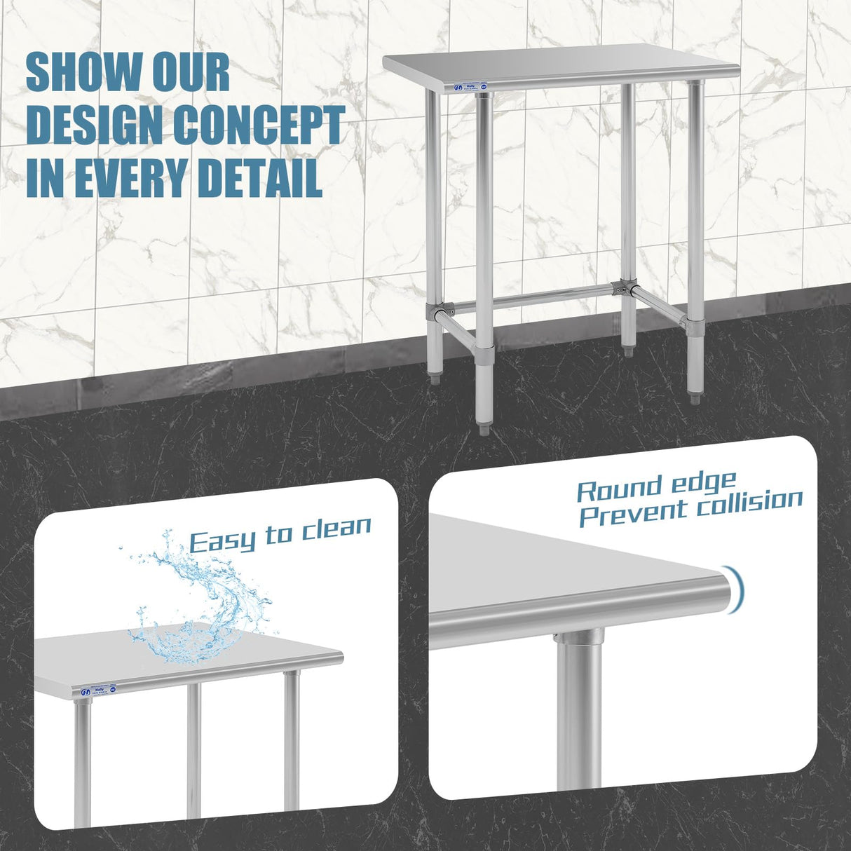 Hally Open Base Stainless Steel Table 24 x 30 Inches, NSF Commercial Heavy Duty Prep & Work Table with Galvanized Legs for Restaurant, Home and Hotel