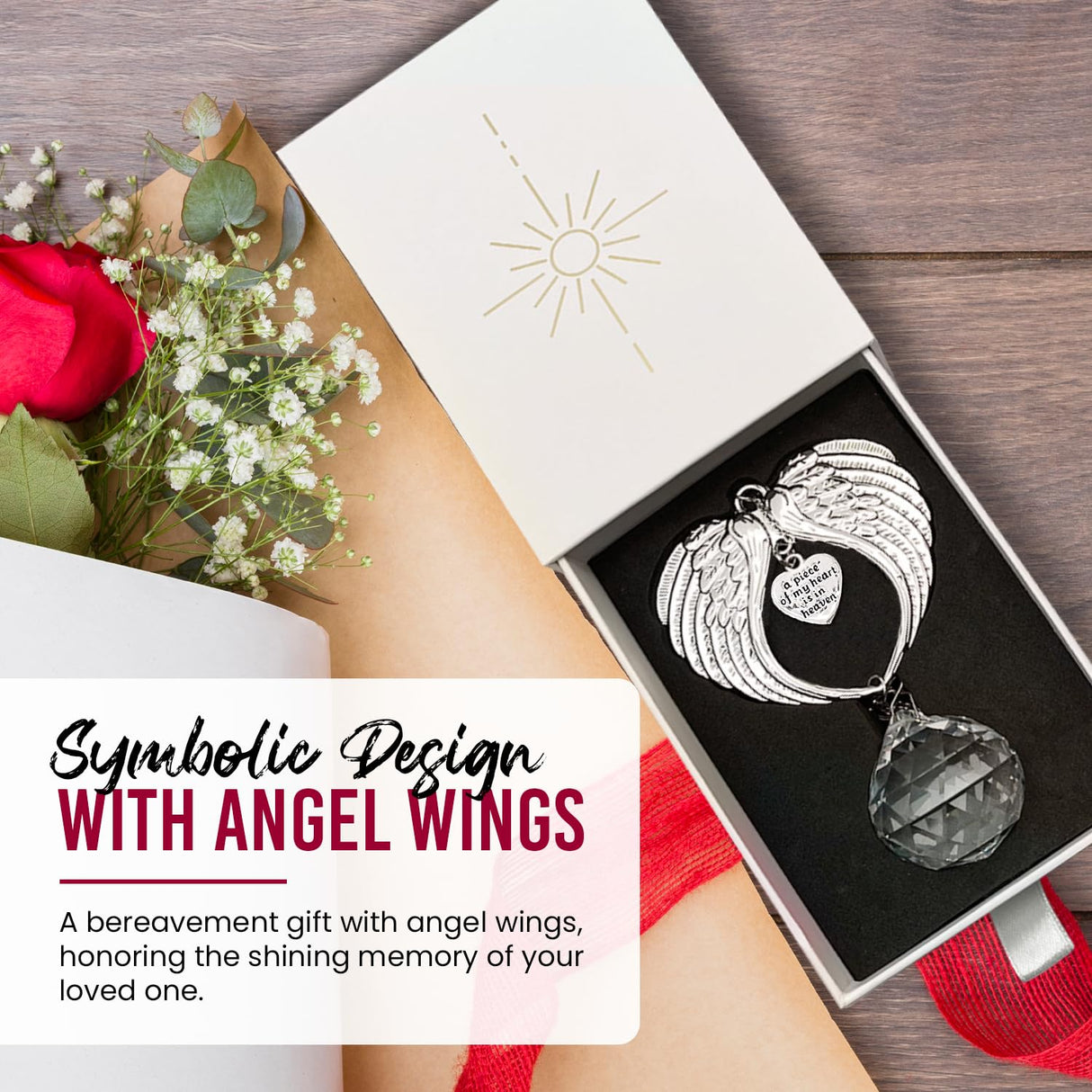 Memorial Suncatcher Sympathy Gift for Loss of Loved One, in Memory Bereavement Gift for Loss of Mom Dad Husband Wife Son Daughter Dog, Angel Wings Crystal Window Sun Catcher Remembrance Gift