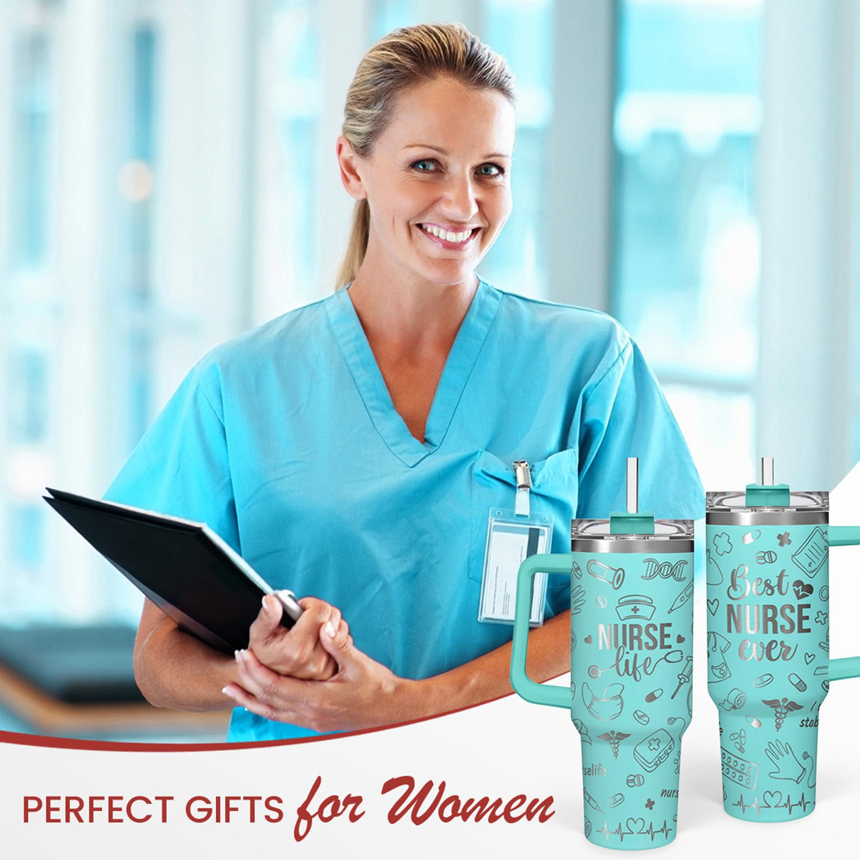 Nurse Gifts for Women, Nurse Tumbler with Handle 40oz Stainless Steel Coffee Cup with Straw Lid, Nursing Gift for Female Nurses, Appreciation Gift for Graduation Christmas Birthday