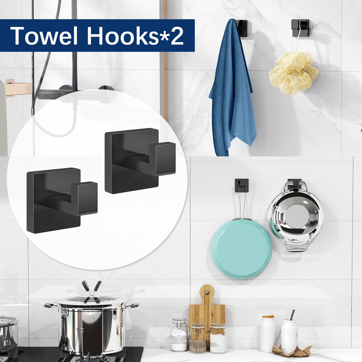 Gypie 5-Piece Bathroom Hardware Accessories Set, Towel Racks for Bathroom Wall Mounted Stainless Steel, Matte Black Towel Bar Set 16In