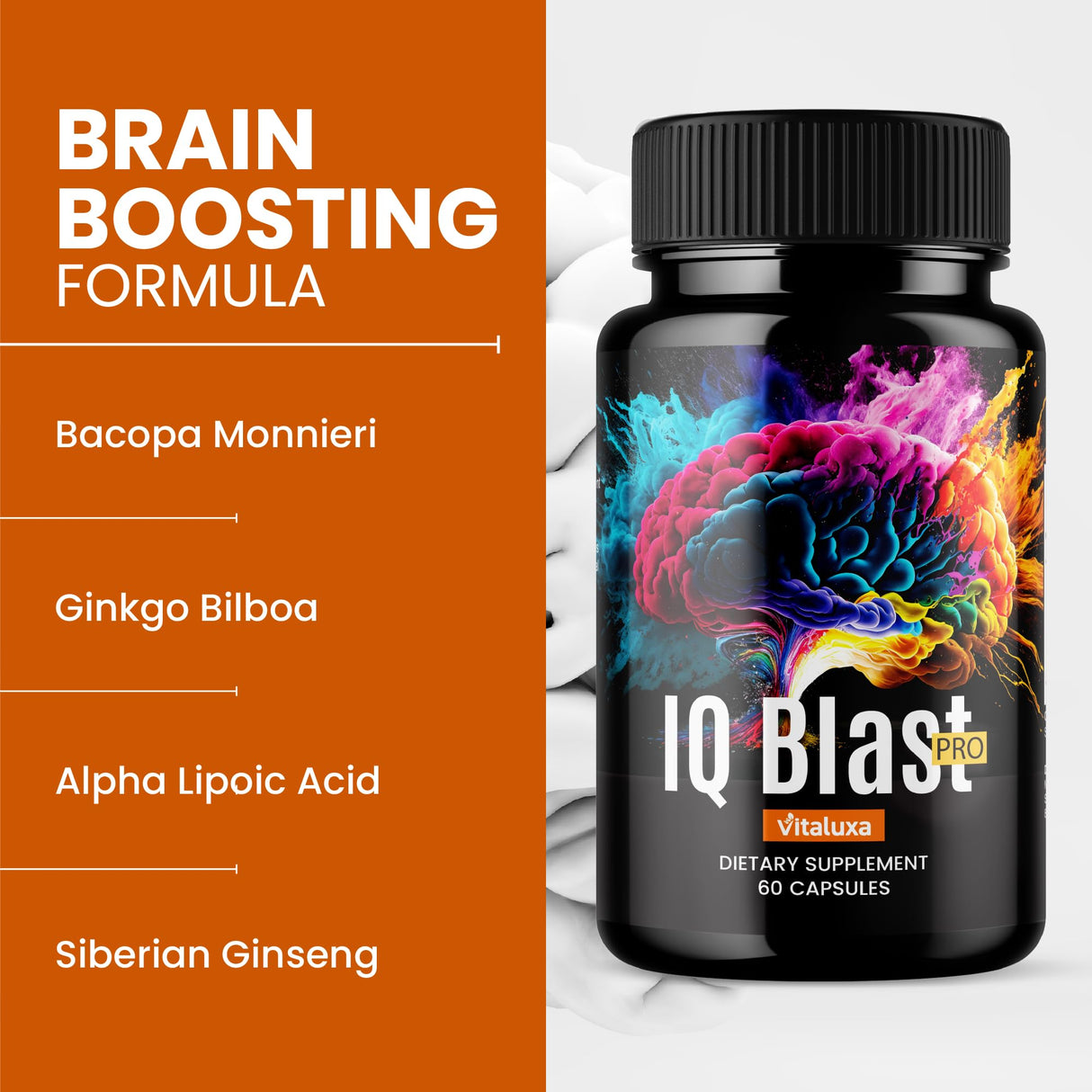 (2 Pack) IQ Blast Pro Capsules, IQblast Pro Supplement Official Brain Pills for Memory and Focus, IQblastpro Blaster Premium Clarity Support Advanced Formula Reviews All Natural Ingredients (120 Ct)