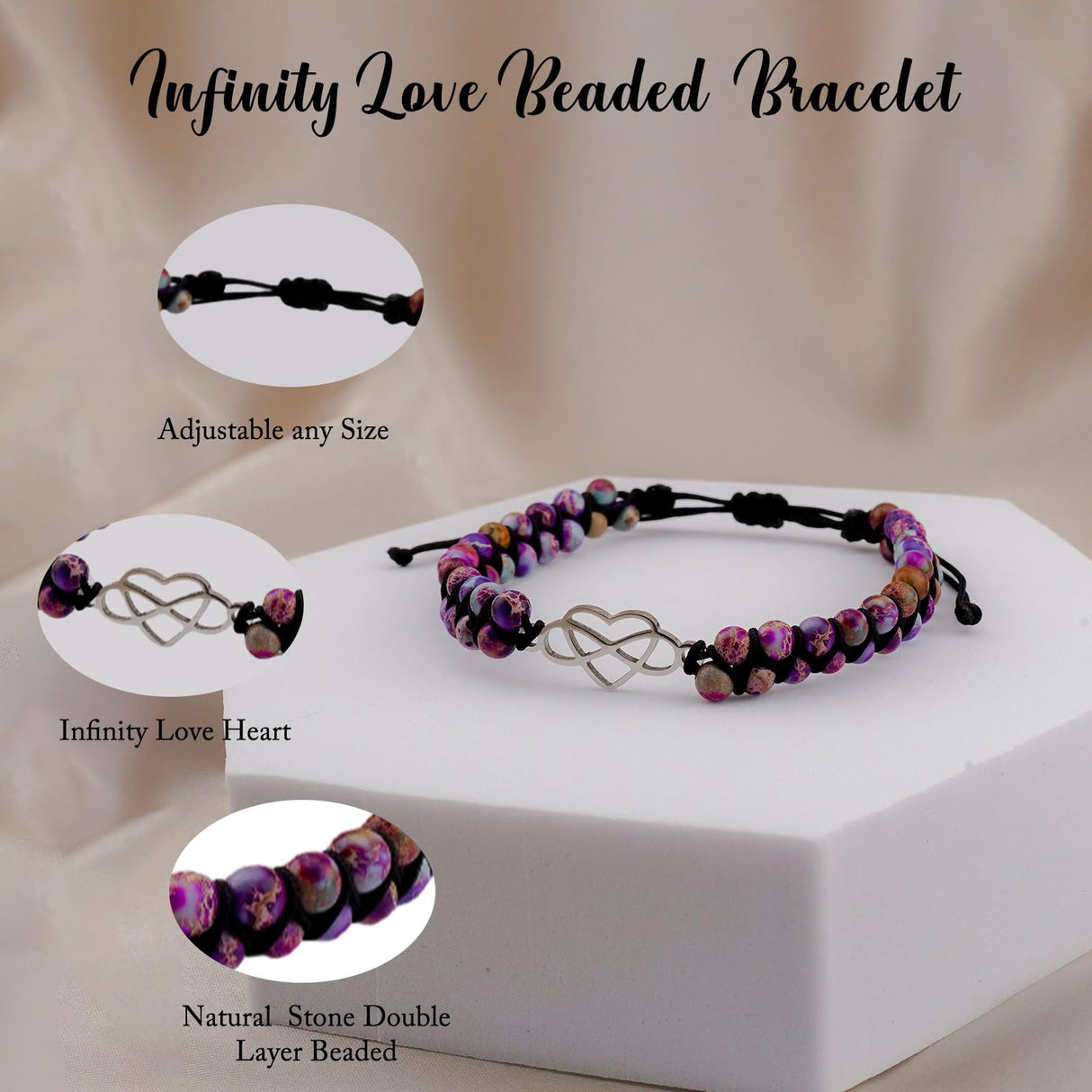 ziella To My Granddaughter/Daughter/Mom-Infinity Forever Love Heart Bracelet,Adjustable Natural Emperor Stone Beaded Bracelet for Women (To Granddaughter)