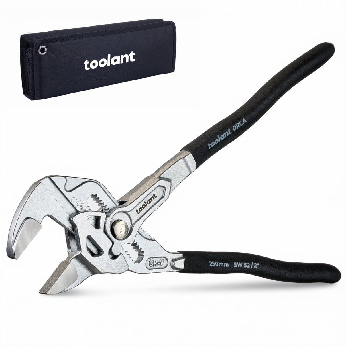 toolant 10-Inch Chrome Plated Pliers Wrench, CR-V Adjustable Wrench with Anti-Rust Coating, Smooth Parallel Jaws, Comfort Grip and Storage Pouch for Home Repair, Plumbing, Nuts, Water Pipes