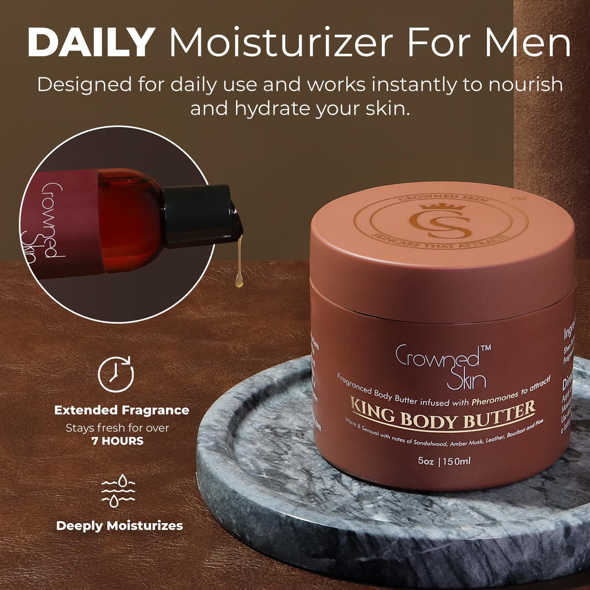 Crowned Skin King Cologned Body Butter and Body Oil Bundle | Warm and Sensual Sandalwood & Leather Scent | Infused with Organic Shea & Mango Butters | Moisturizing Formula with All-Day Fragrance