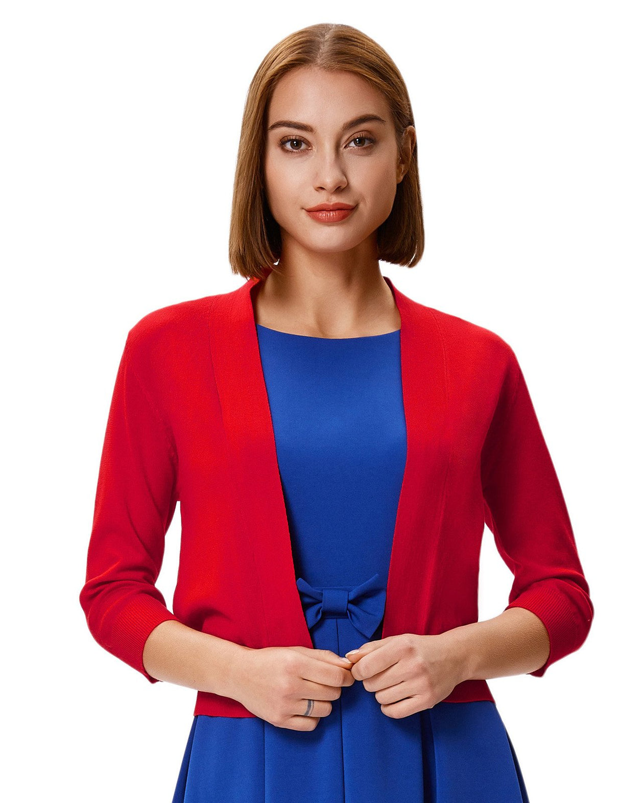 GRACE KARIN Women's Cropped Cardigan Red Christmas Sweaters Open Front Blouse Blazers for Teen Girls (Red,L)