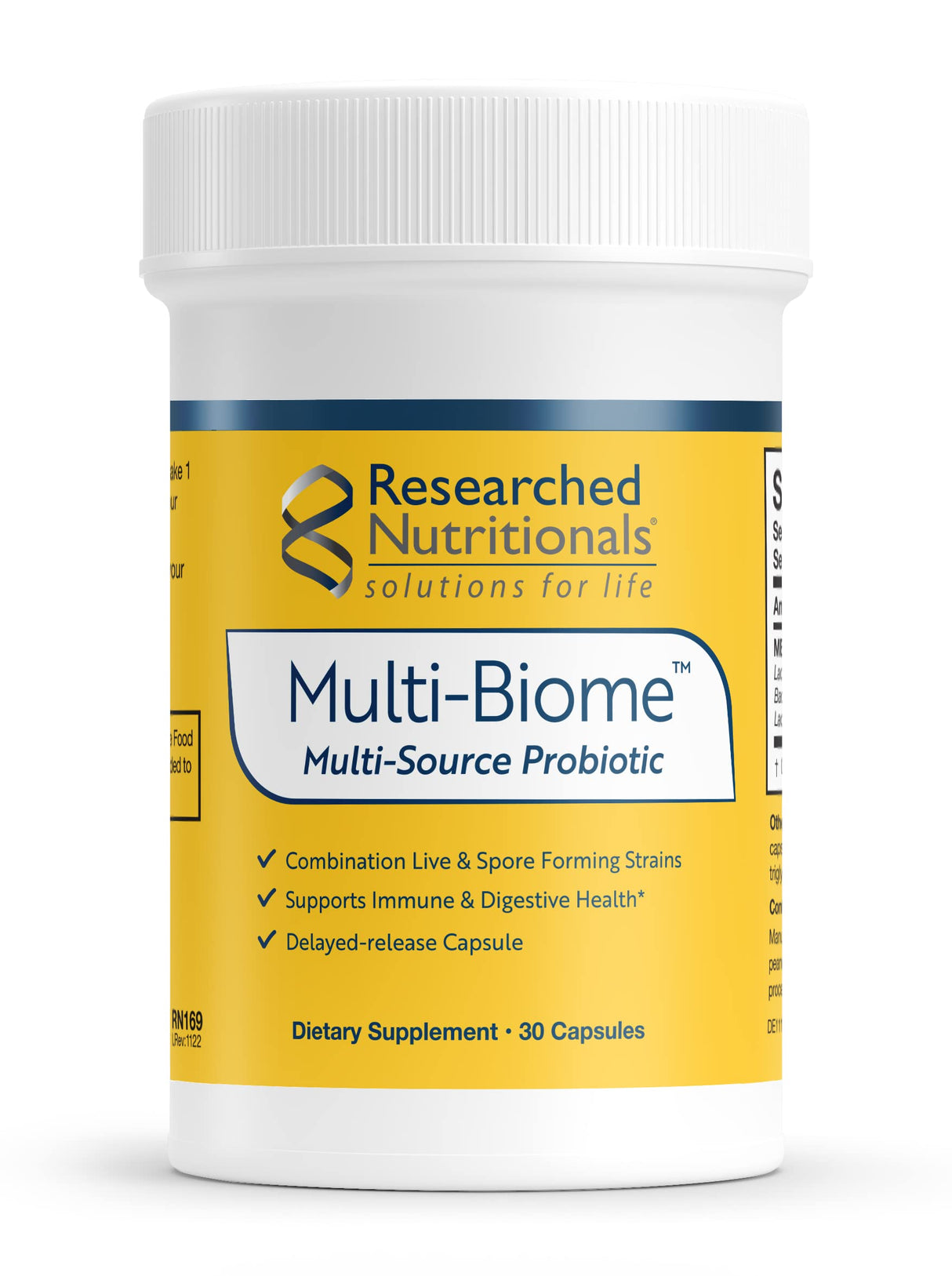 Researched Nutritionals Probiotics for Digestive Health - Multi-Biome - Live & Spore Based Probiotics for Gut Health & Immune Support + Healthy Histamine & Cytokine Activity (30 Capsules)