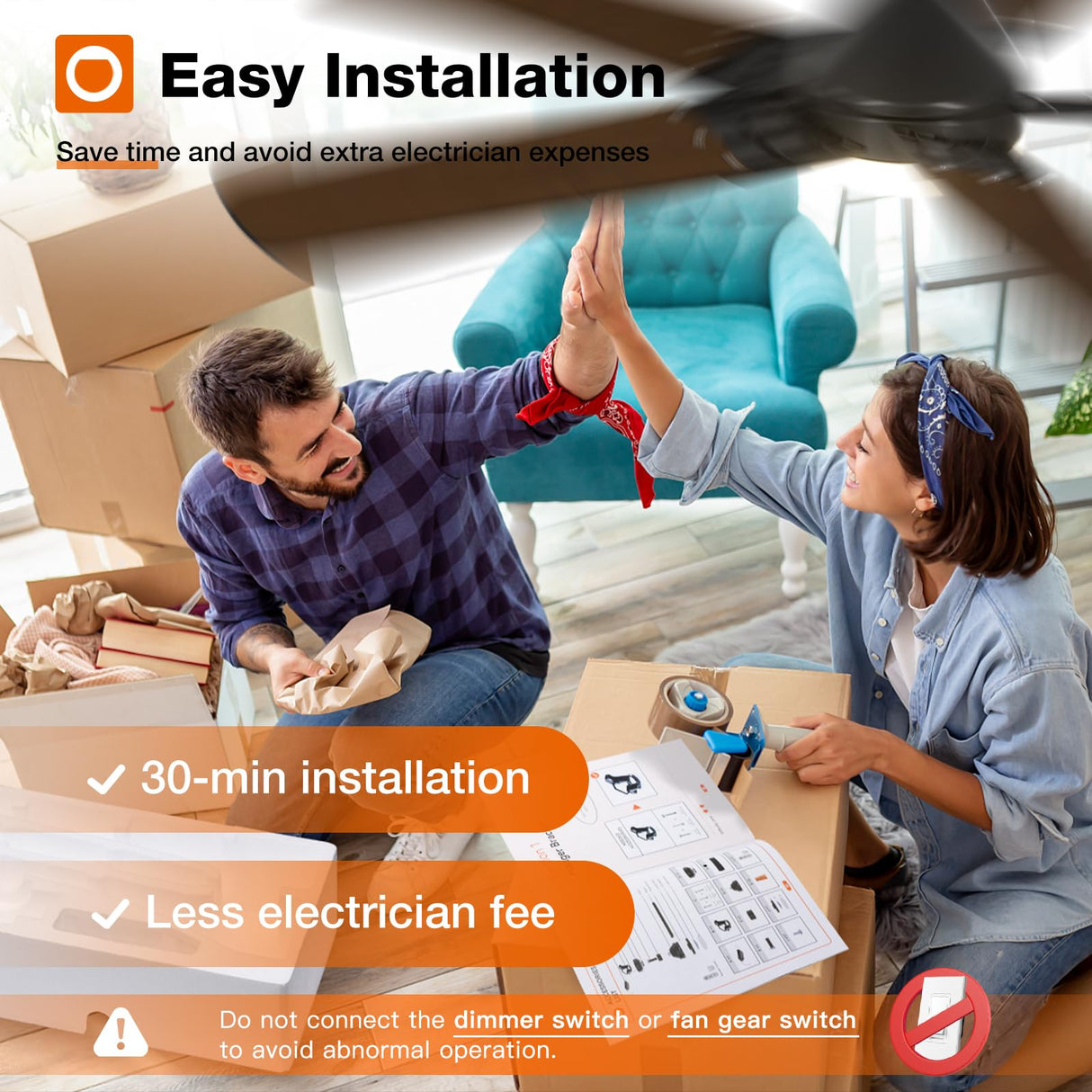 addlon Ceiling Fans with Lights, 52 inch Low Profile Ceiling fan with Light and Remote Control, Flush Mount, Reversible, 3CCT, Dimmable, Noiseless, Black Ceiling Fan for Bedroom, Indoor/Outdoor Use