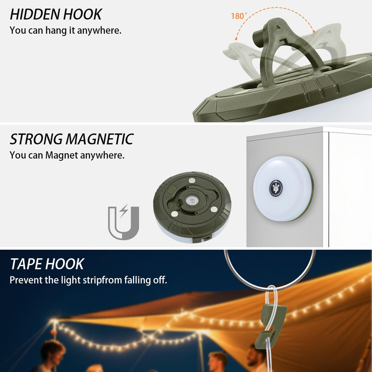 2-Pack Camping String Lights, 4 in 1 Portable Camping Light Rechargeable, 8 Lighting Modes, USB Charging, Quick Storage, 32.8FT Waterproof Tent Lights String for Camping, Hiking, Yard, Christmas