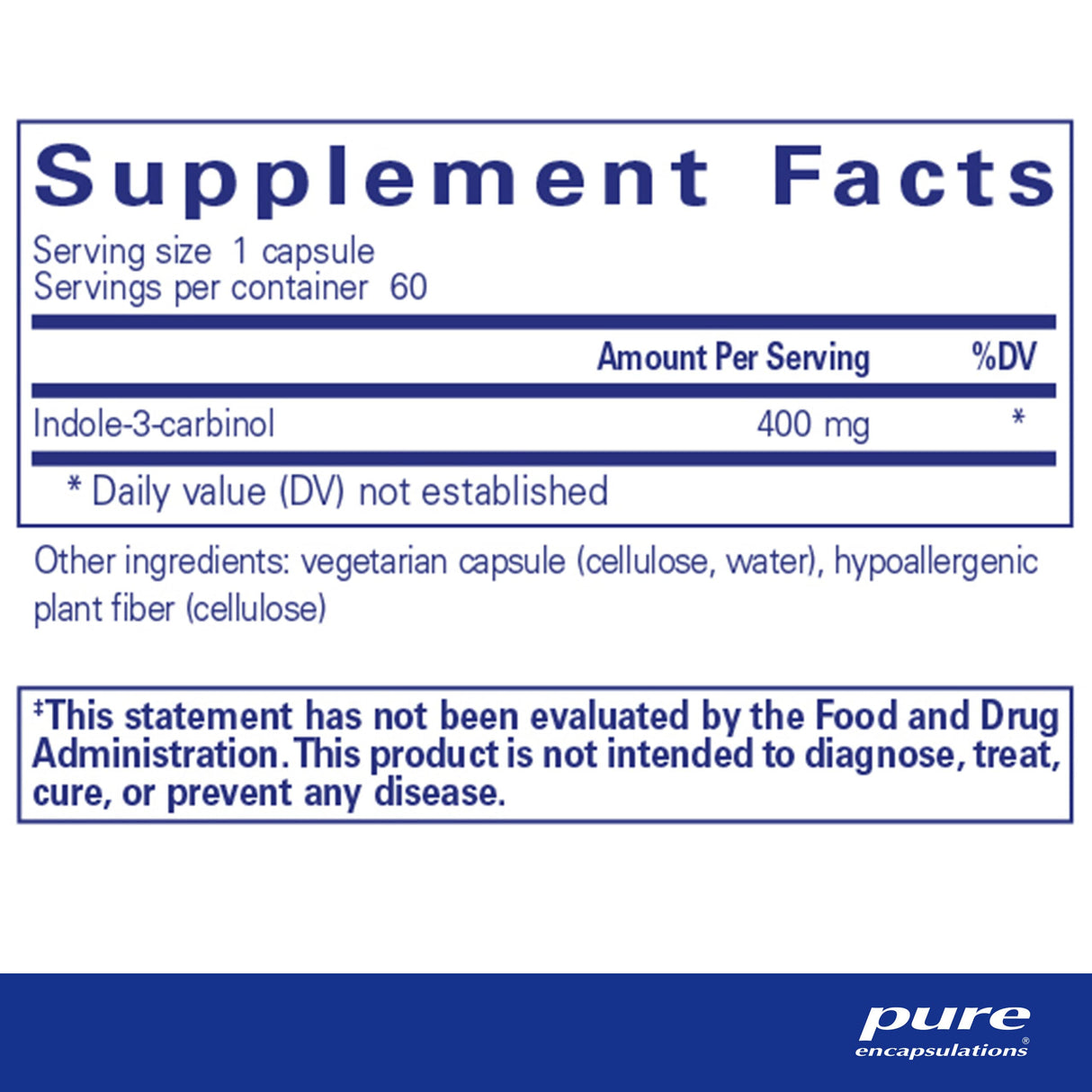 Pure Encapsulations Indole-3-Carbinol 400 mg | Supports Healthy Breast, and Cervical Cell Function | 60 Capsules
