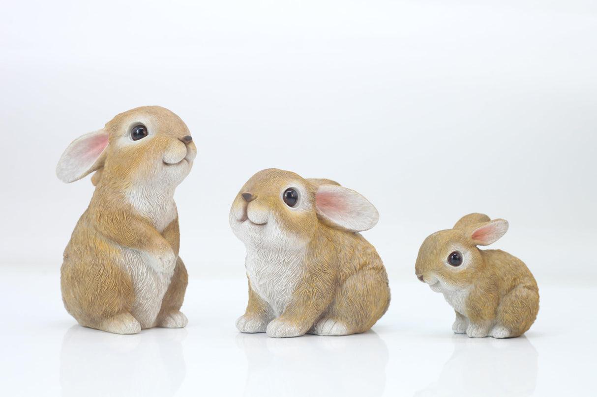JORAE Bunny Statues Garden Decorations Set of 3 Outdoor Easter Rabbit Figurines for Yard Home Decor Table Animal Sculptures Indoor, Polyresin, Brown