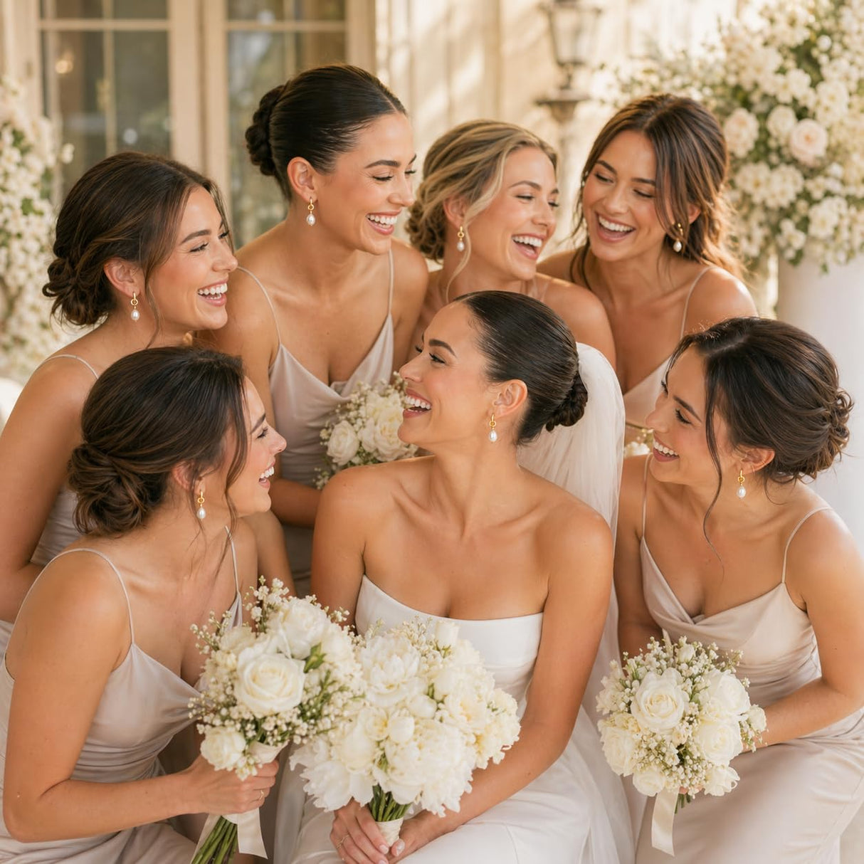 Bridesmaid Earrings for Bridesmaids 8 Pairs Gold Knot Pearl Wedding Jewelry Set Bridesmaid Proposal Gifts for Bridal Party