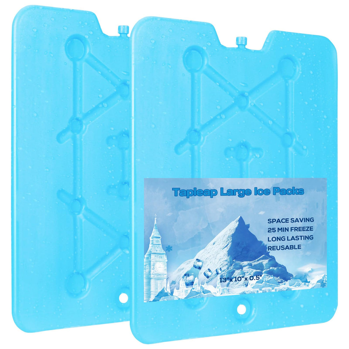Tapleap Large Ice Packs for Coolers (2Pcs) - 13 x 10 inch, 3Lb