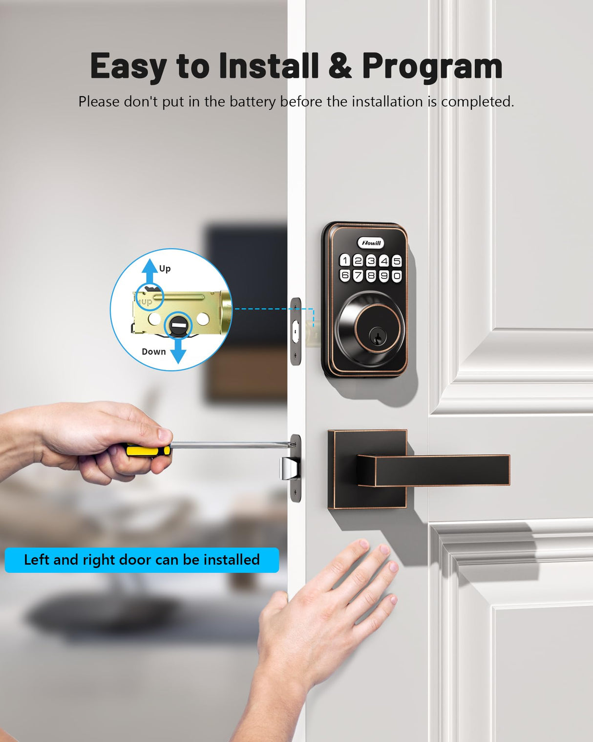 Zowill Keyless Entry Door Lock with 2 Lever Handles, Electronic Keypad Deadbolt, Auto-Locking, Anti-Peeping Password, Digital Code Door Lock, Front Door Handle Sets, OilRubbed Bronze