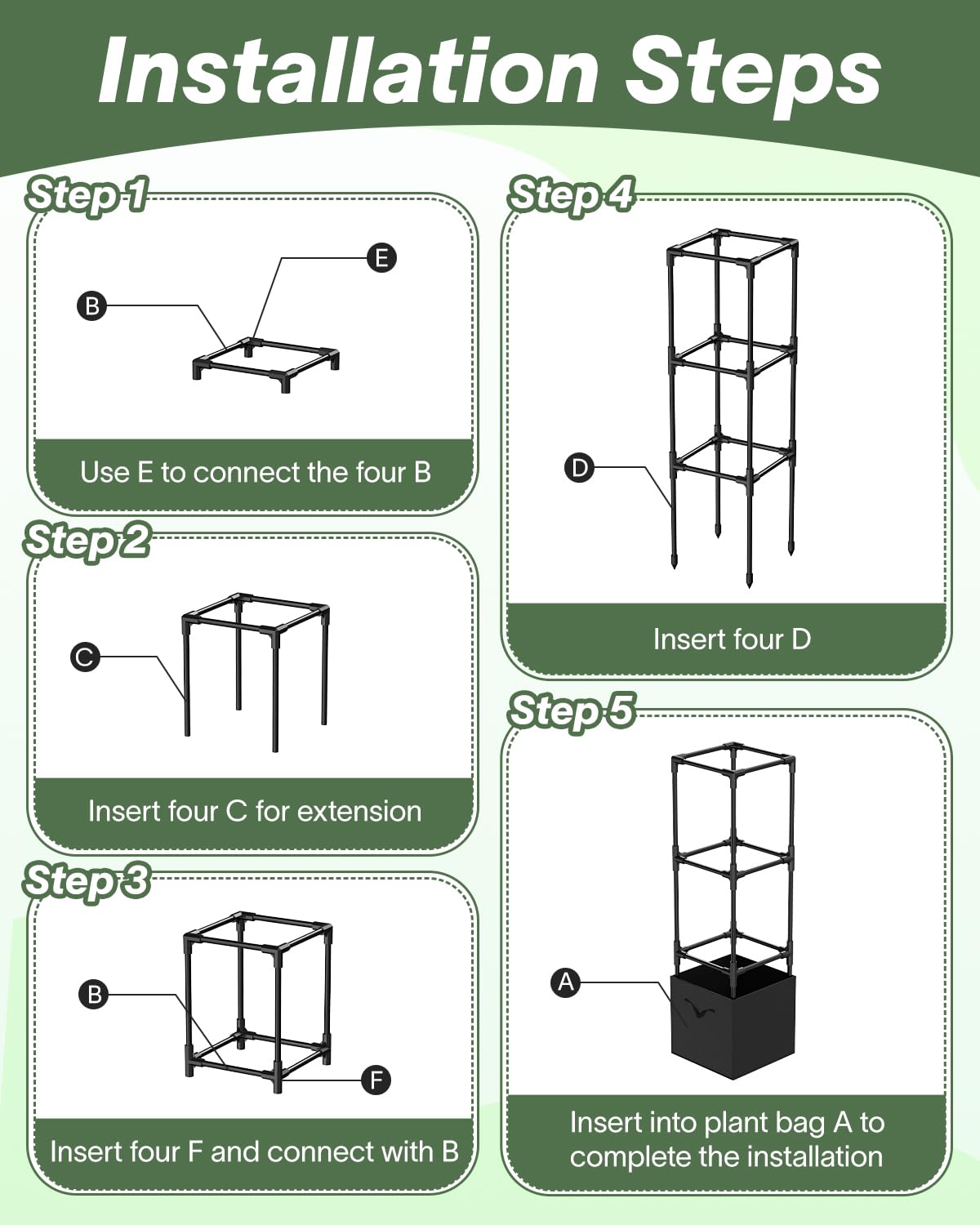 2PCS Dragon Fruit Trellis for Climbing Plants Indoor Outdoor, Heavy Duty Metal Adjustable Vertical Garden Support for Indoor Outdoor Potted Plants, Tomato, Cactus, Roses,Vines(12 * 12 * 47inch,2PC)