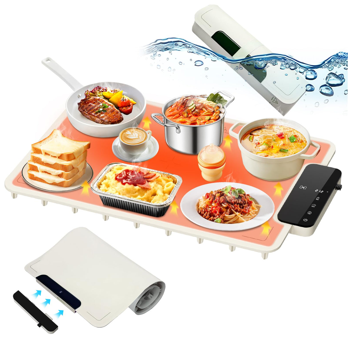 Warming Mat for Food -IPX9 Waterproof Electric Food Warming Tray for Buffet(24"x16"), Portable Countertop Food Warmers for Parties, Dishasher-Friendly, 6-Level Temp 6-Hour Timer, Beige