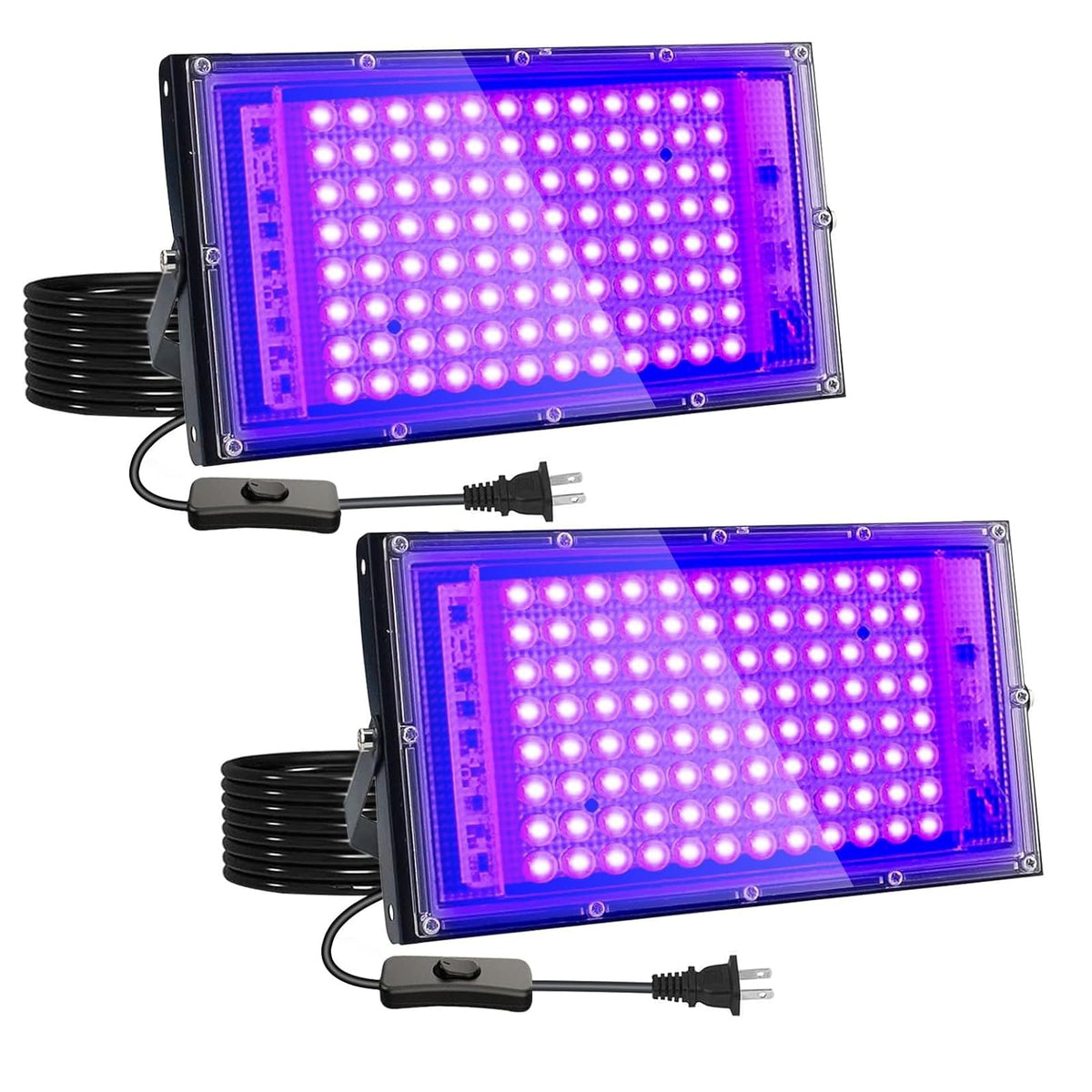 2 Pack 100W UV Black Light, IP65 Waterproof, Glow Party Light, Stage Lighting, Halloween, Body Paint, Fluorescent Poster, Neon Glow