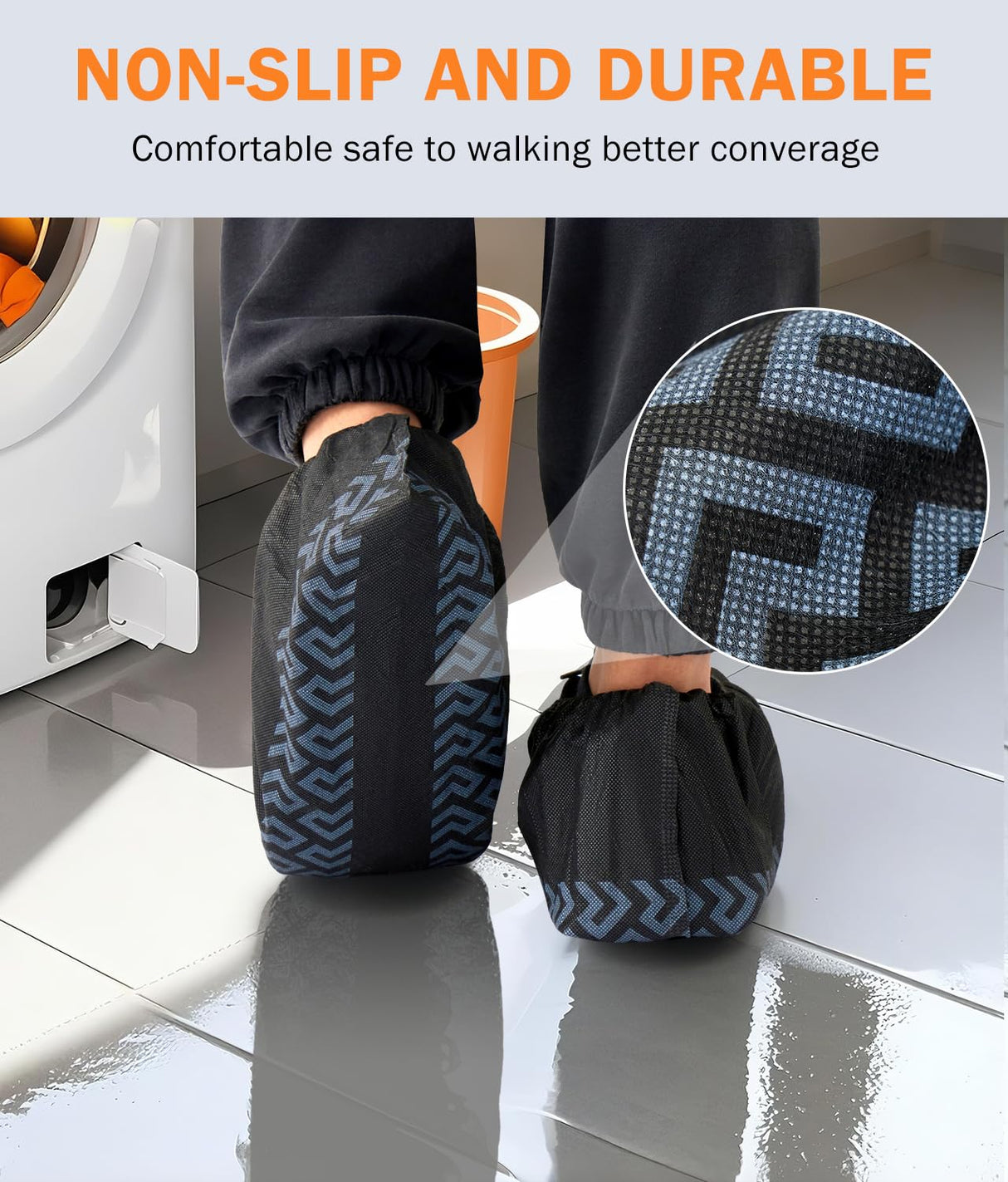X-Large 100 Pcs Shoe Covers Disposable Non-Slip,Shoe Covers for Indoors Reusable,Slip-resistant, Durable, Breathable, Non-Woven Booties for Shoes Covers,Stretchable Fits Up To13 US Men,Black