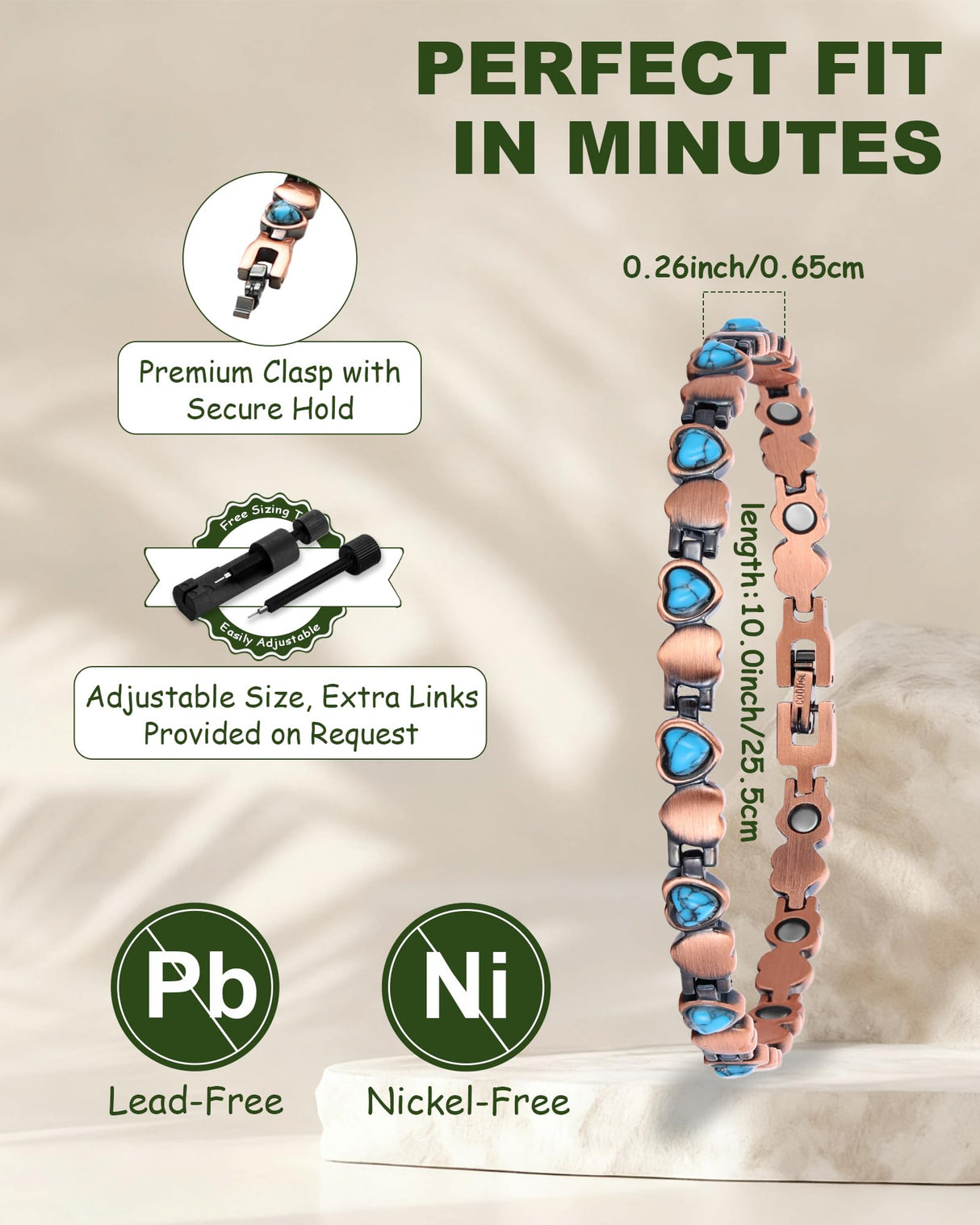 MagEnergy Copper Anklet for Women& Lymphatic Drainage Ring, Turquoise Magnetic Ankle Bracelet with 3500 Gauss Magnets, 99.99% Pure Copper Anklet, Adjustable, Jewelry Gift Box (Free Sizing Tool)